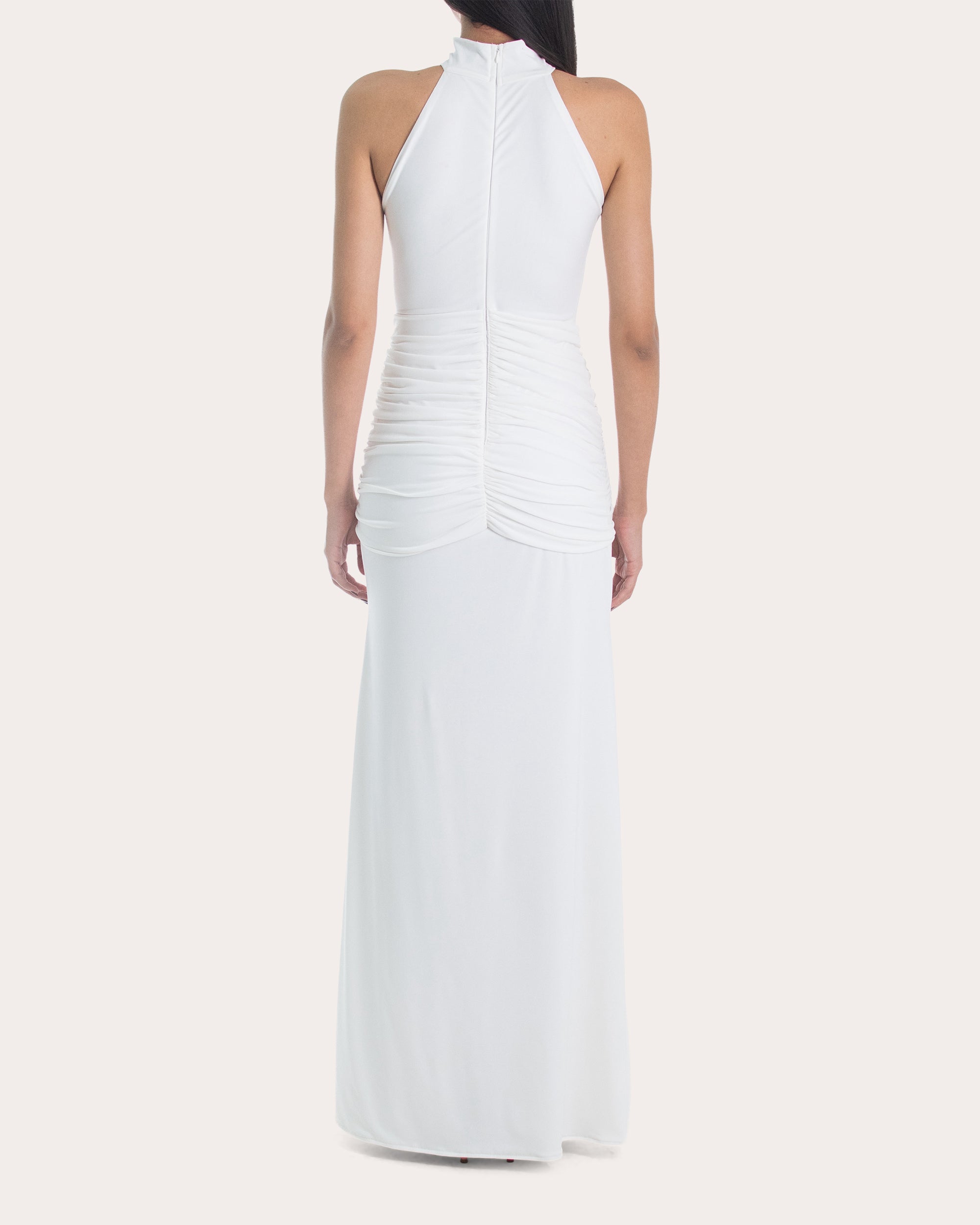 Sael Gathered Bow Mock Neck Gown