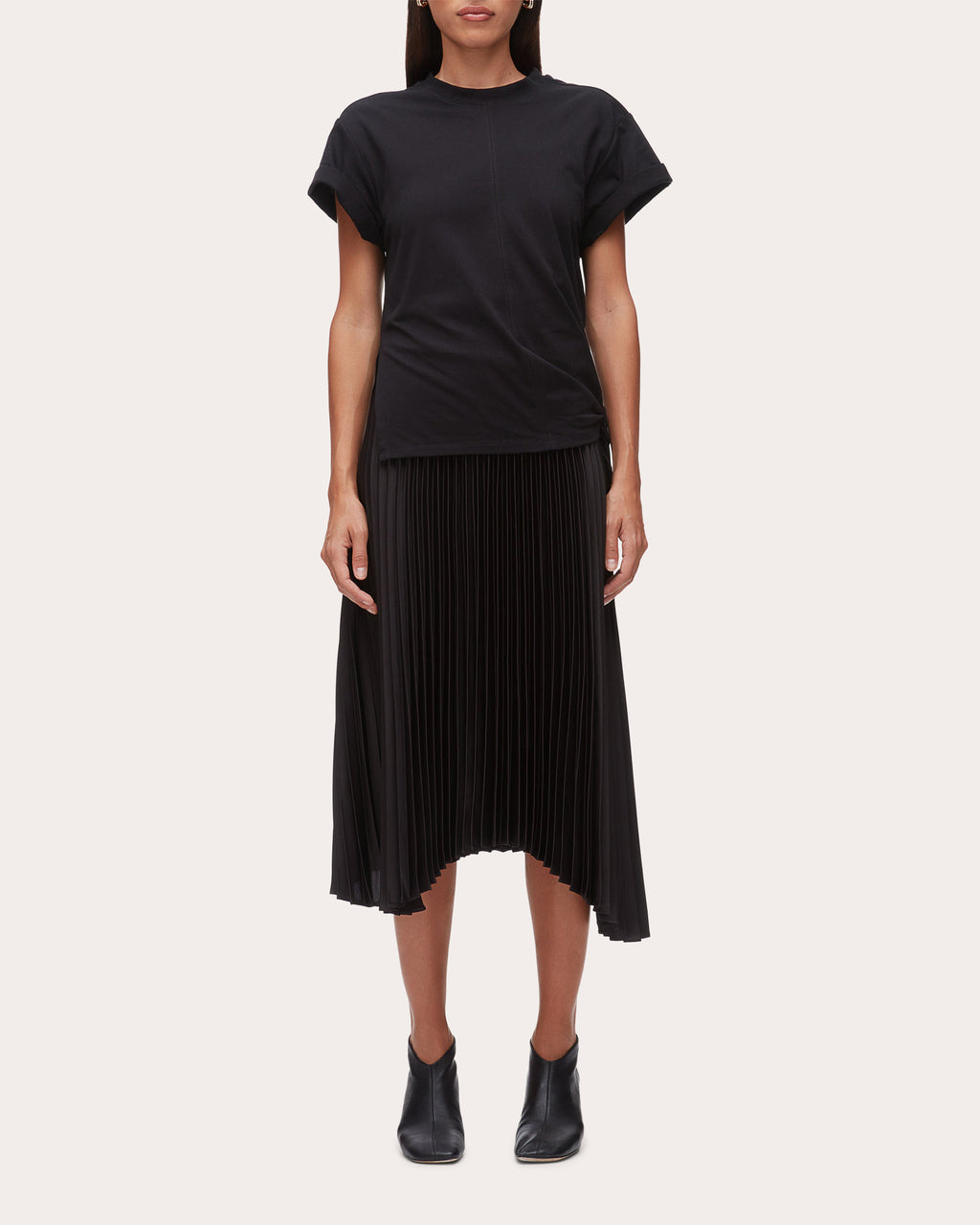 Jersey Satin Combo Pleated T-Shirt Dress