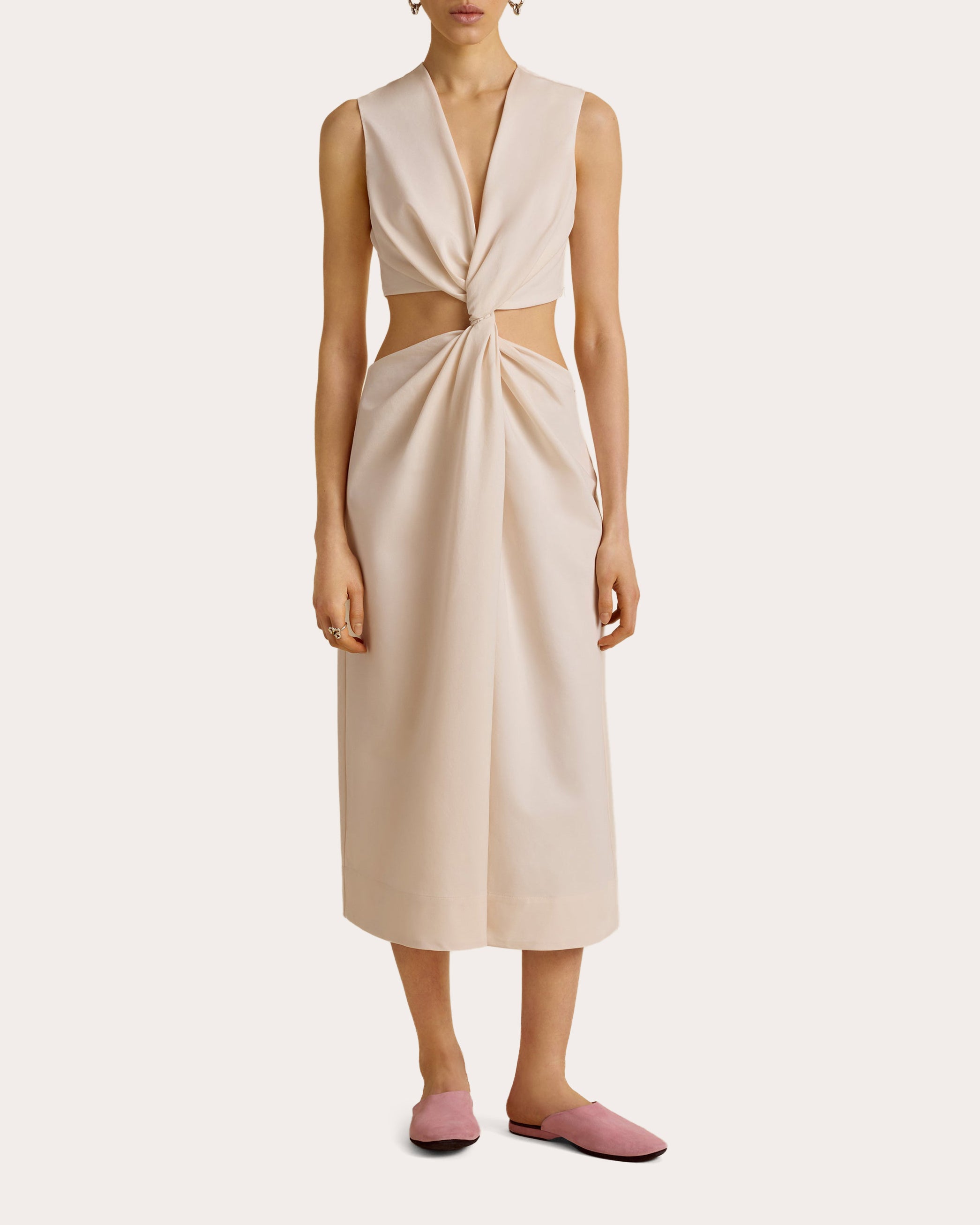 Cotton Faille Cutout Twist Midi Dress