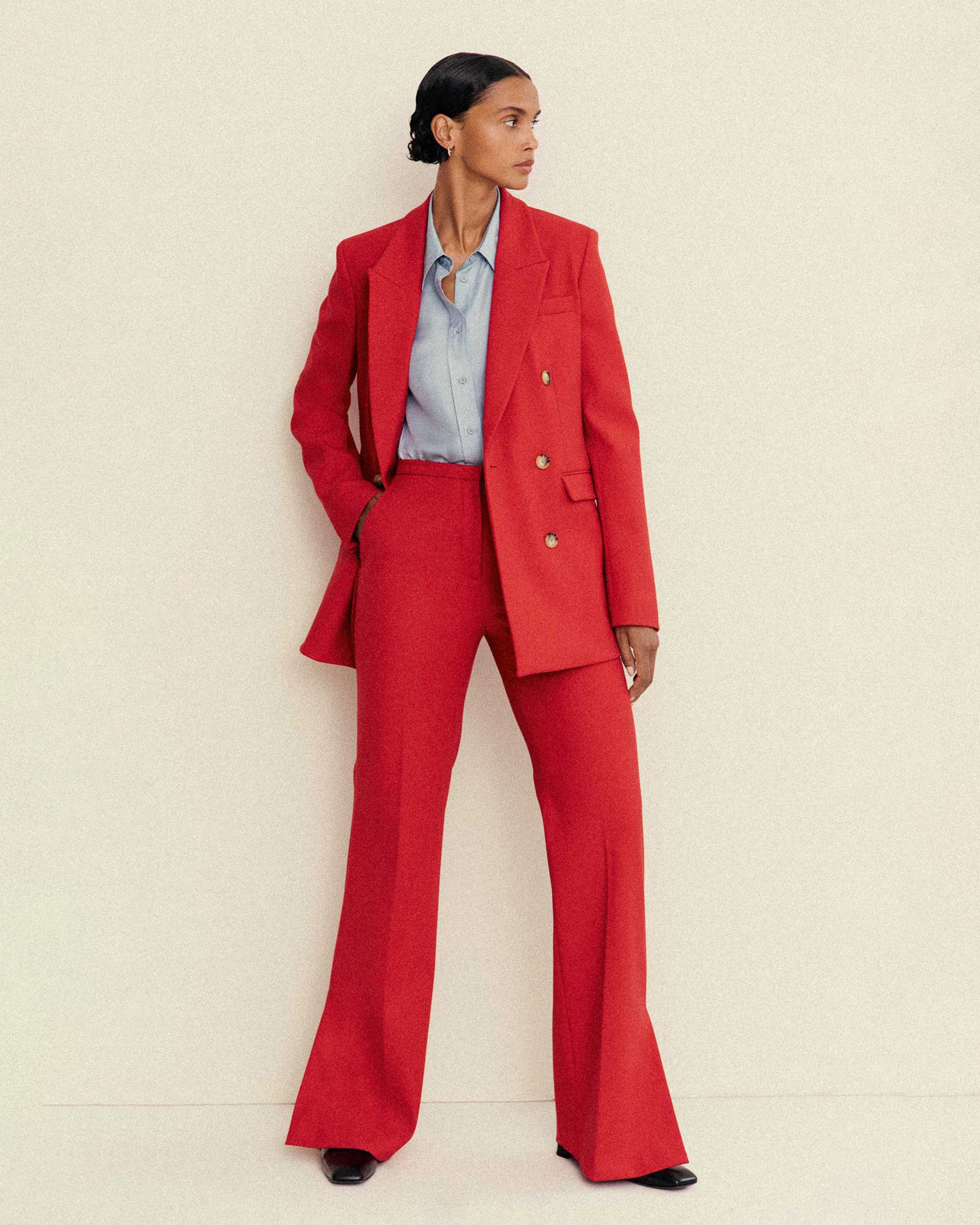 Heavy Wool Twill Belted Double-Breasted Blazer