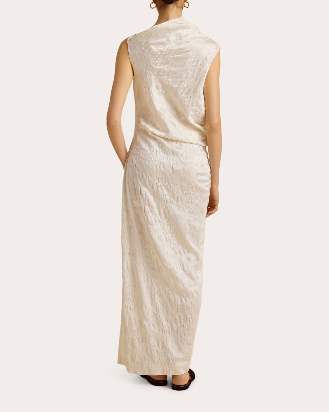 Satin Jacquard Asymmetric Drape Column Dress
