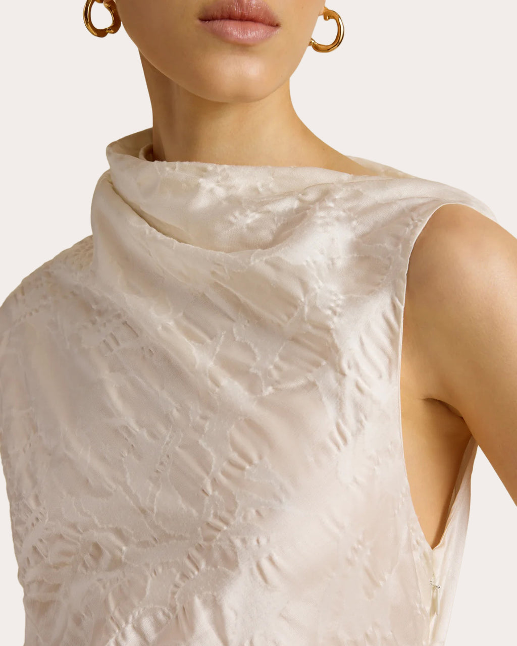 Satin Jacquard Asymmetric Drape Column Dress