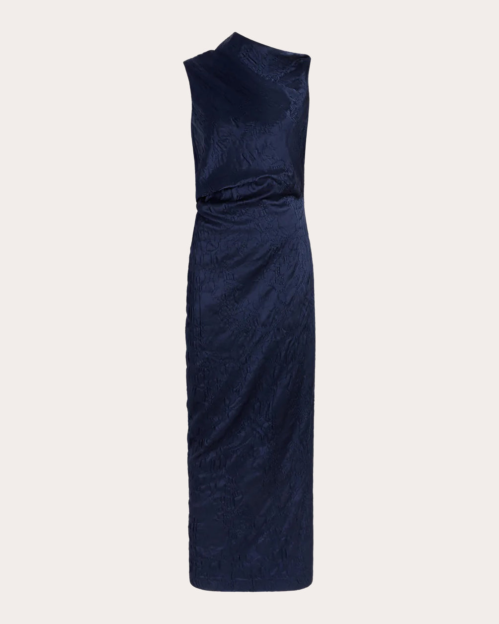 Satin Jacquard Asymmetric Drape Column Dress