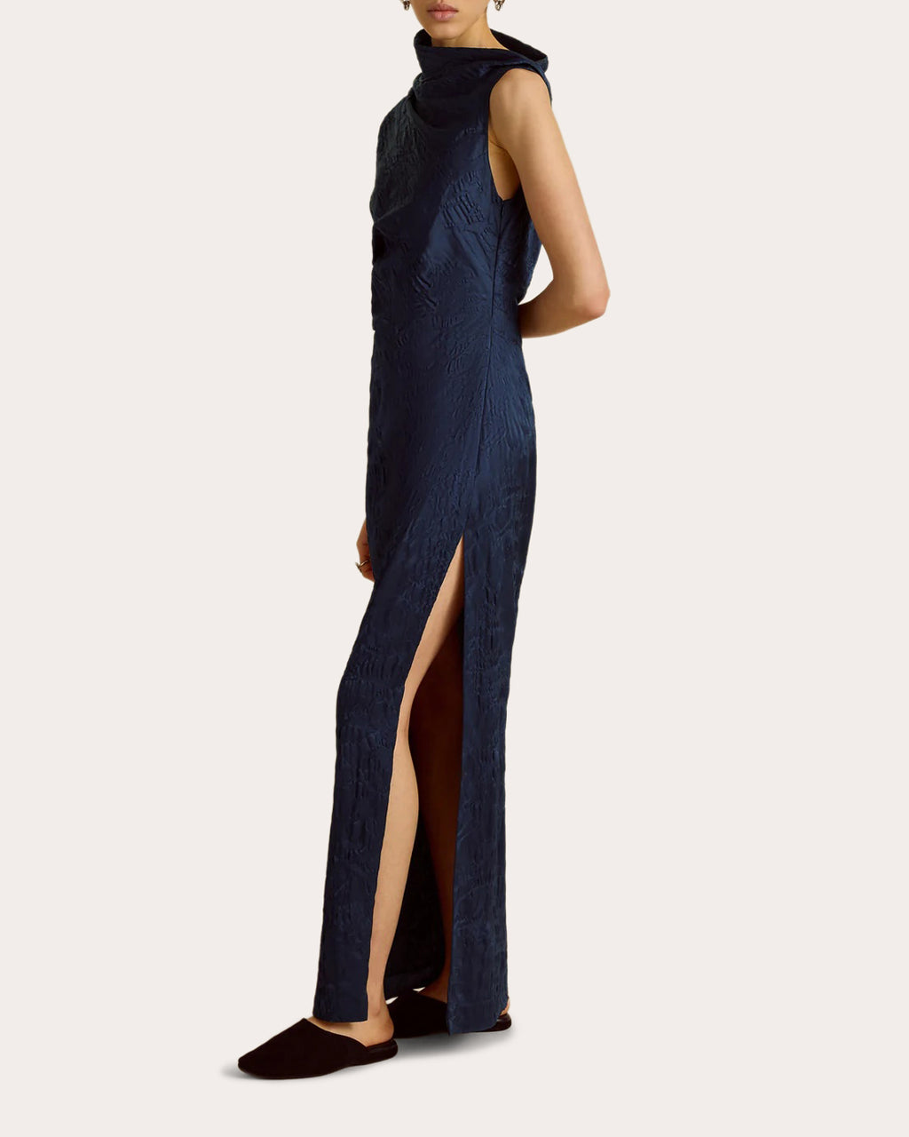 Satin Jacquard Asymmetric Drape Column Dress