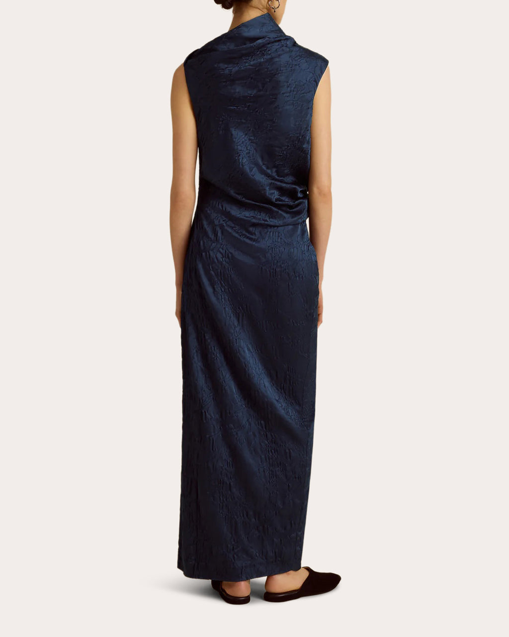 Satin Jacquard Asymmetric Drape Column Dress
