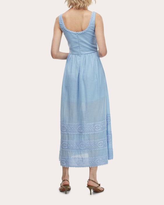 Alba Embroidered Cotton Corset Midi Dress