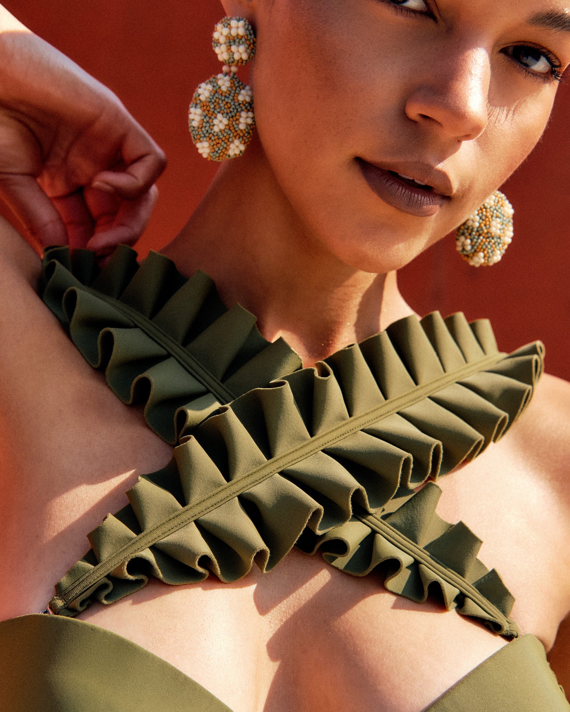 Kuji Pleated Ruffle Cutout One-Piece