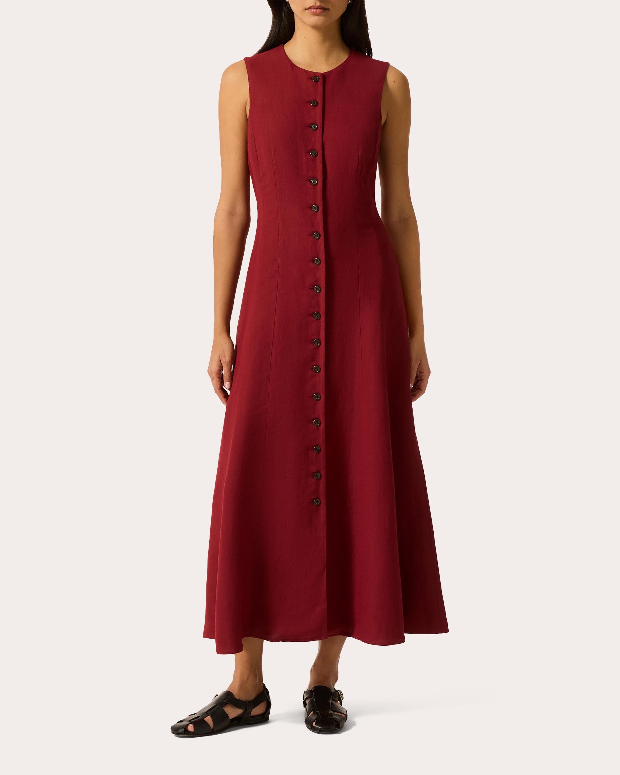 Carroll Linen-Blend Button Maxi Dress