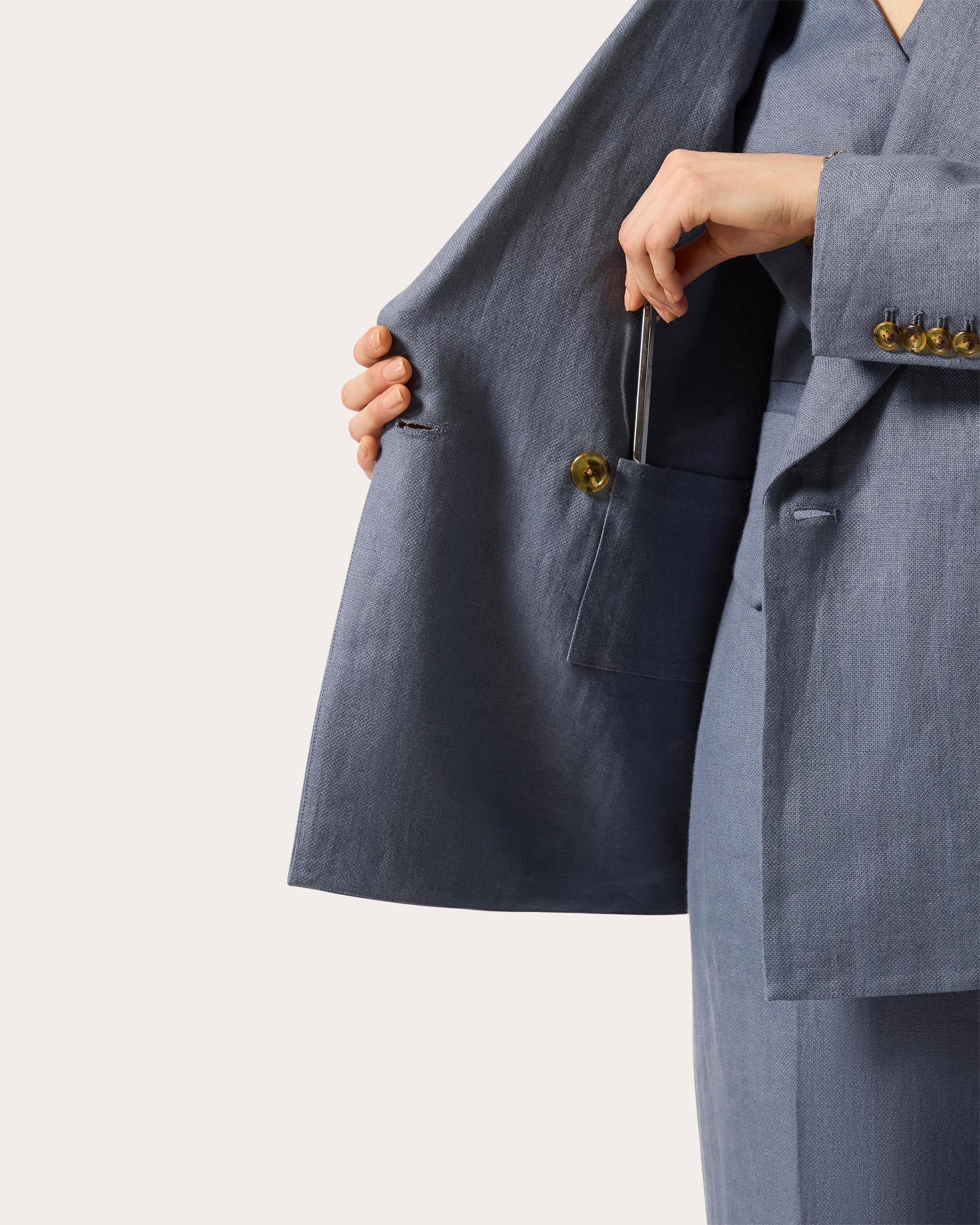Basket Weave Linen Peaked Lapel Blazer