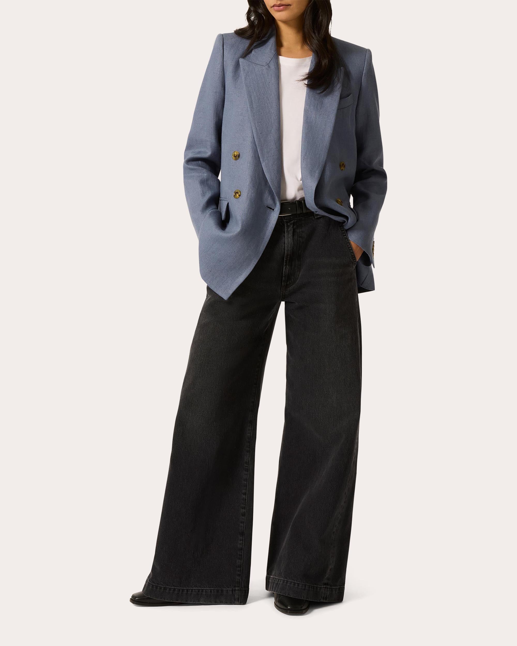 Basket Weave Linen Peaked Lapel Blazer