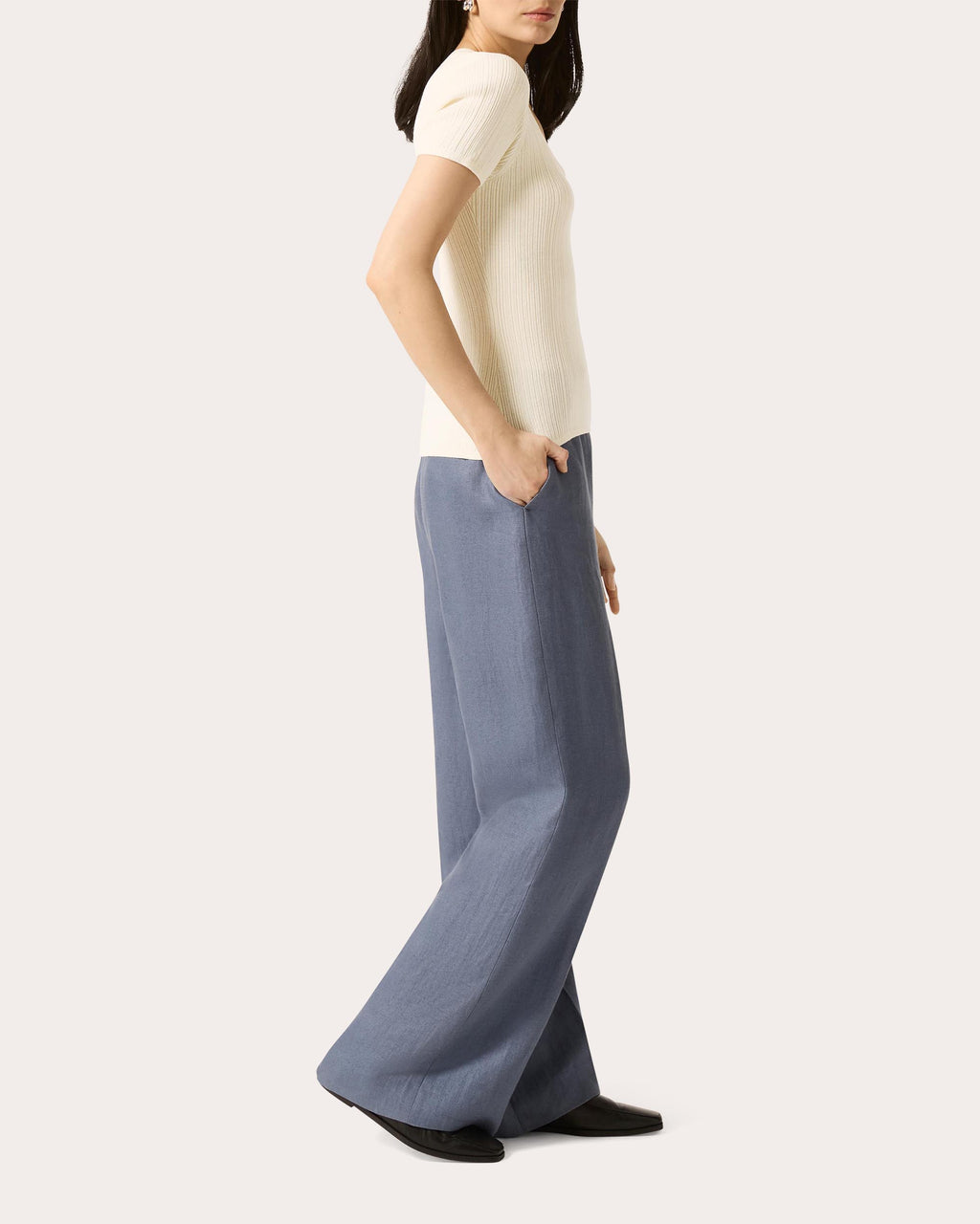 Ribbed Silk-Cotton Scoop Neck Tee