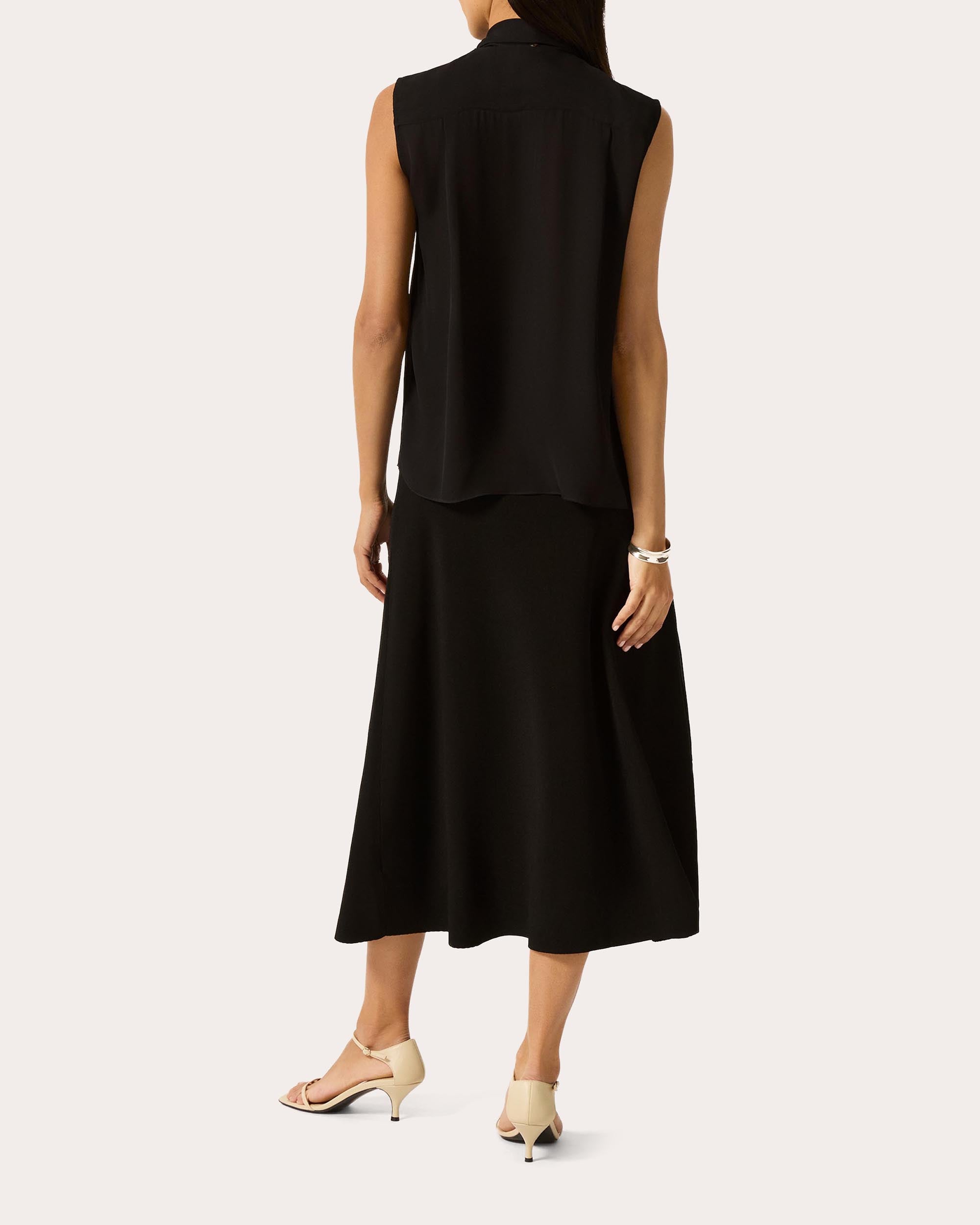 Silk Georgette Sleeveless Bow Blouse