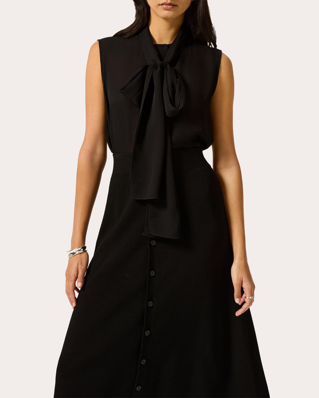 Silk Georgette Sleeveless Bow Blouse