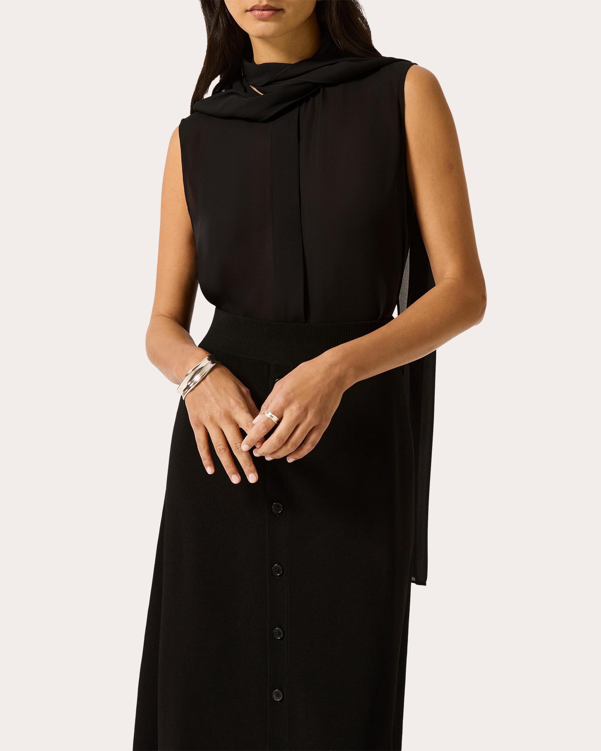 Silk Georgette Sleeveless Bow Blouse
