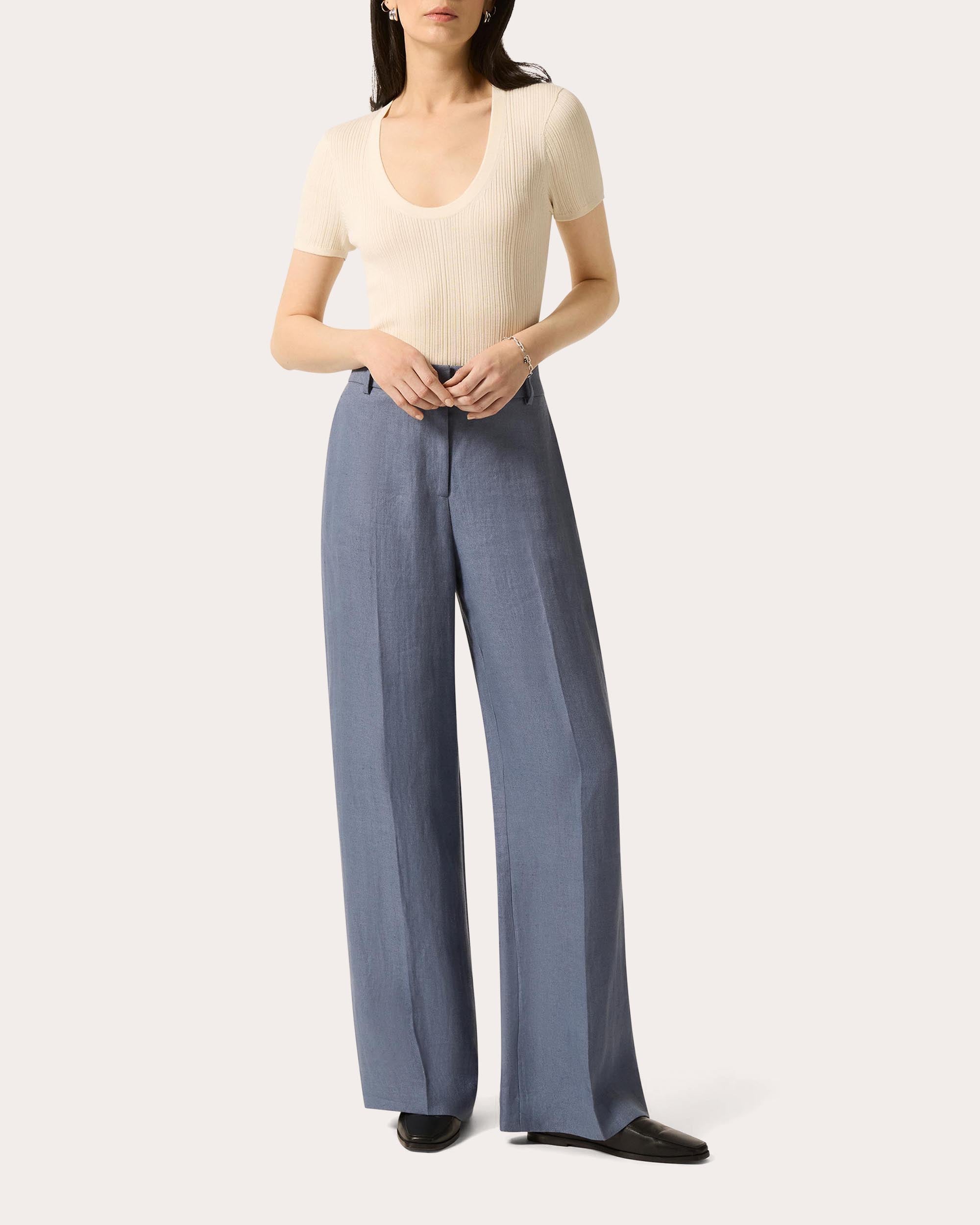 Soho Basket Weave Linen Creased Trousers