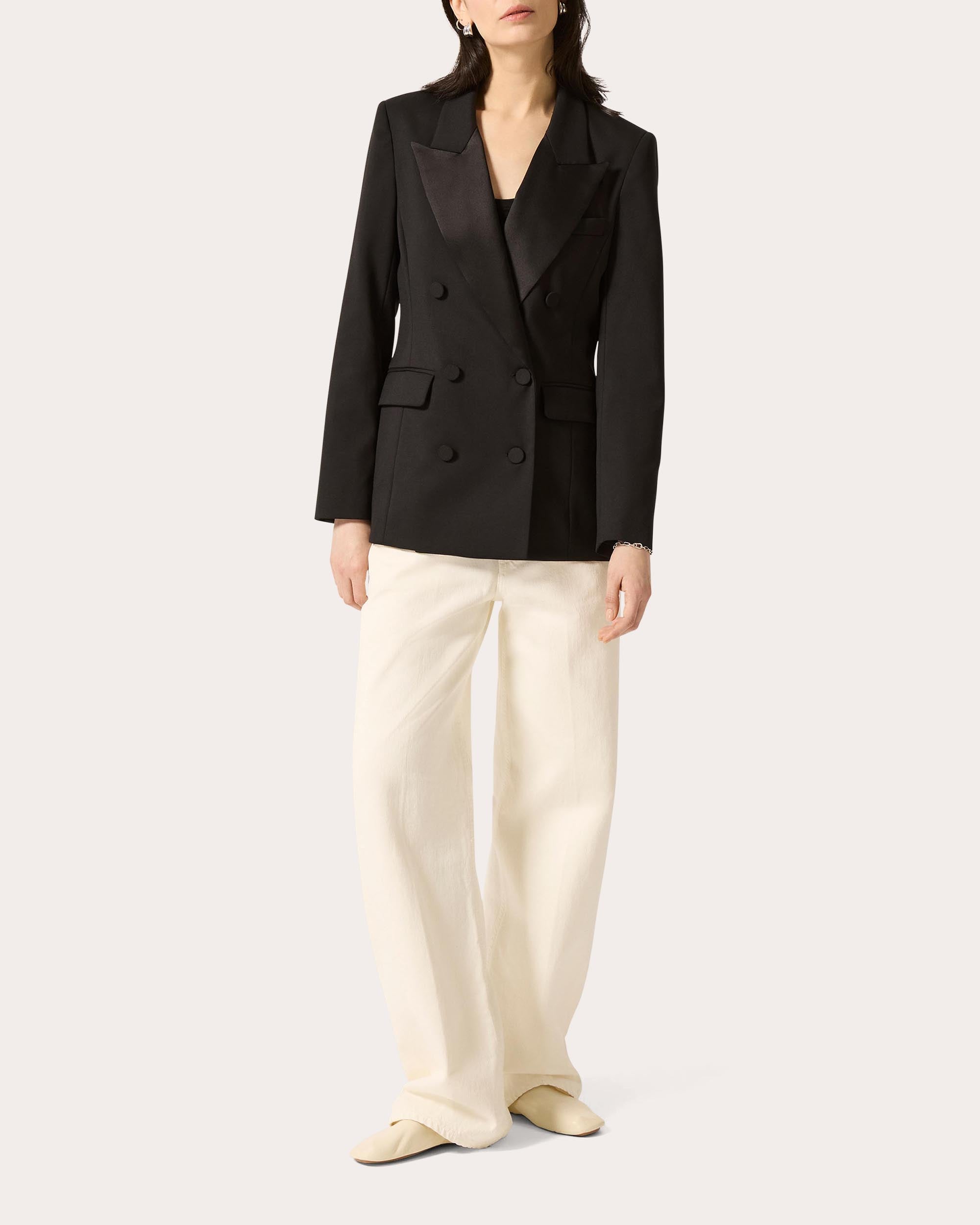 Seasonless Wool Silk-Lapel Tuxedo Blazer