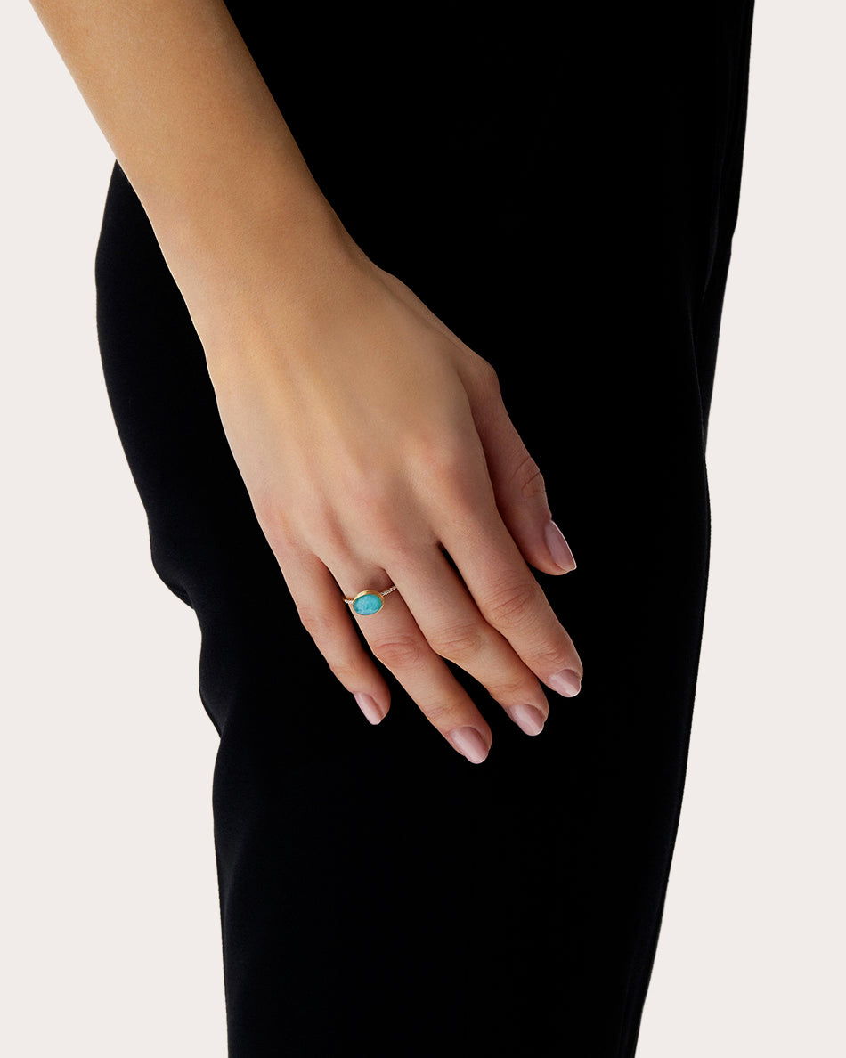 Amazonite & Diamond 18k Gold Small Boules Ring