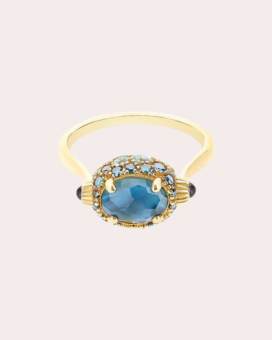Sapphire & Blue Topaz 18k Gold Reversible Ring