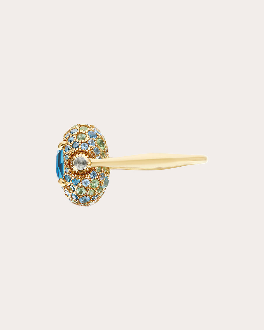 Green Sapphire & Blue Topaz 18k Gold Reversible Ring