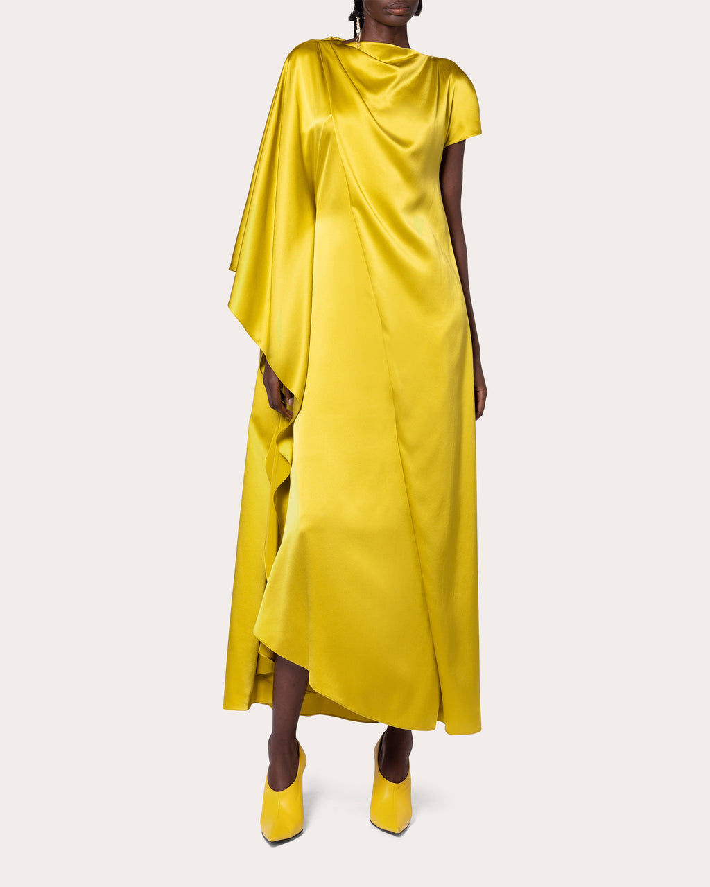Hiba Silk Asymmetric Cape Midi Dress
