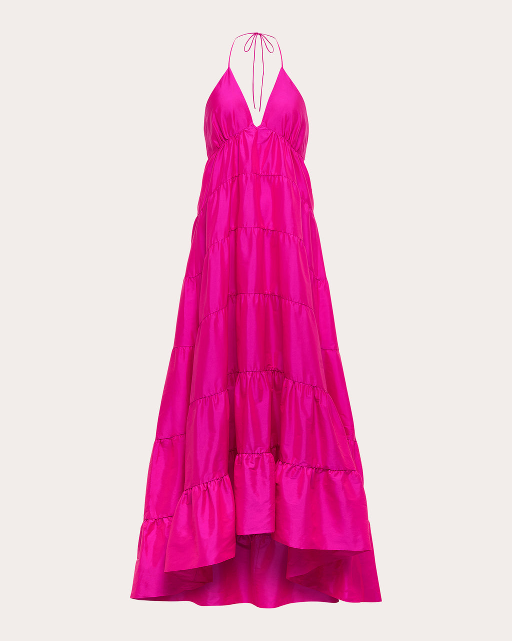 Olesia Taffeta Tiered V-Neck Halter Gown