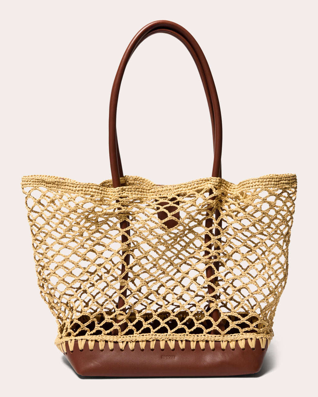 Caspian Woven Raffia Leather Tote Bag