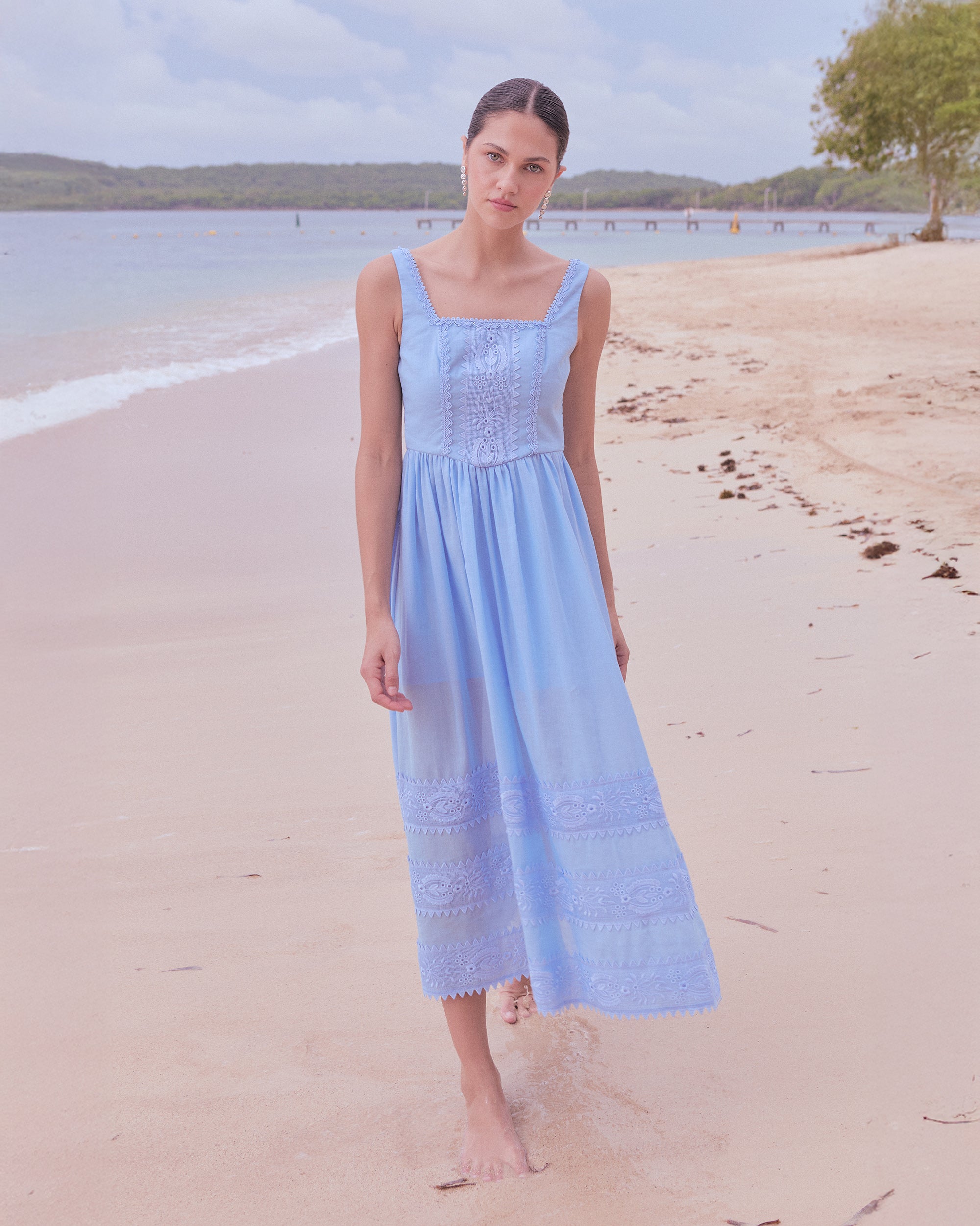 Alba Embroidered Cotton Corset Midi Dress