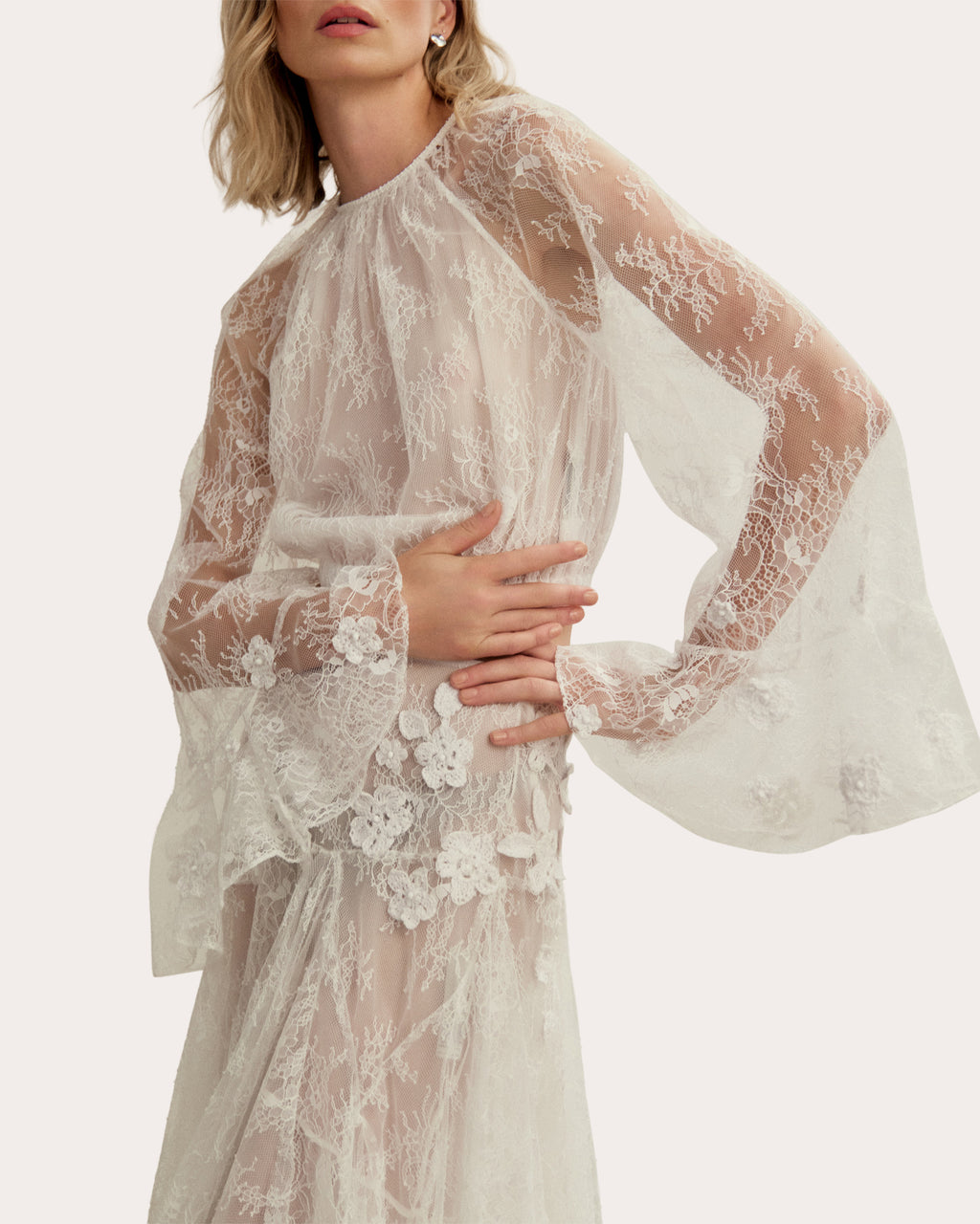 Alba Floral Appliqué Lace Blouson Blouse