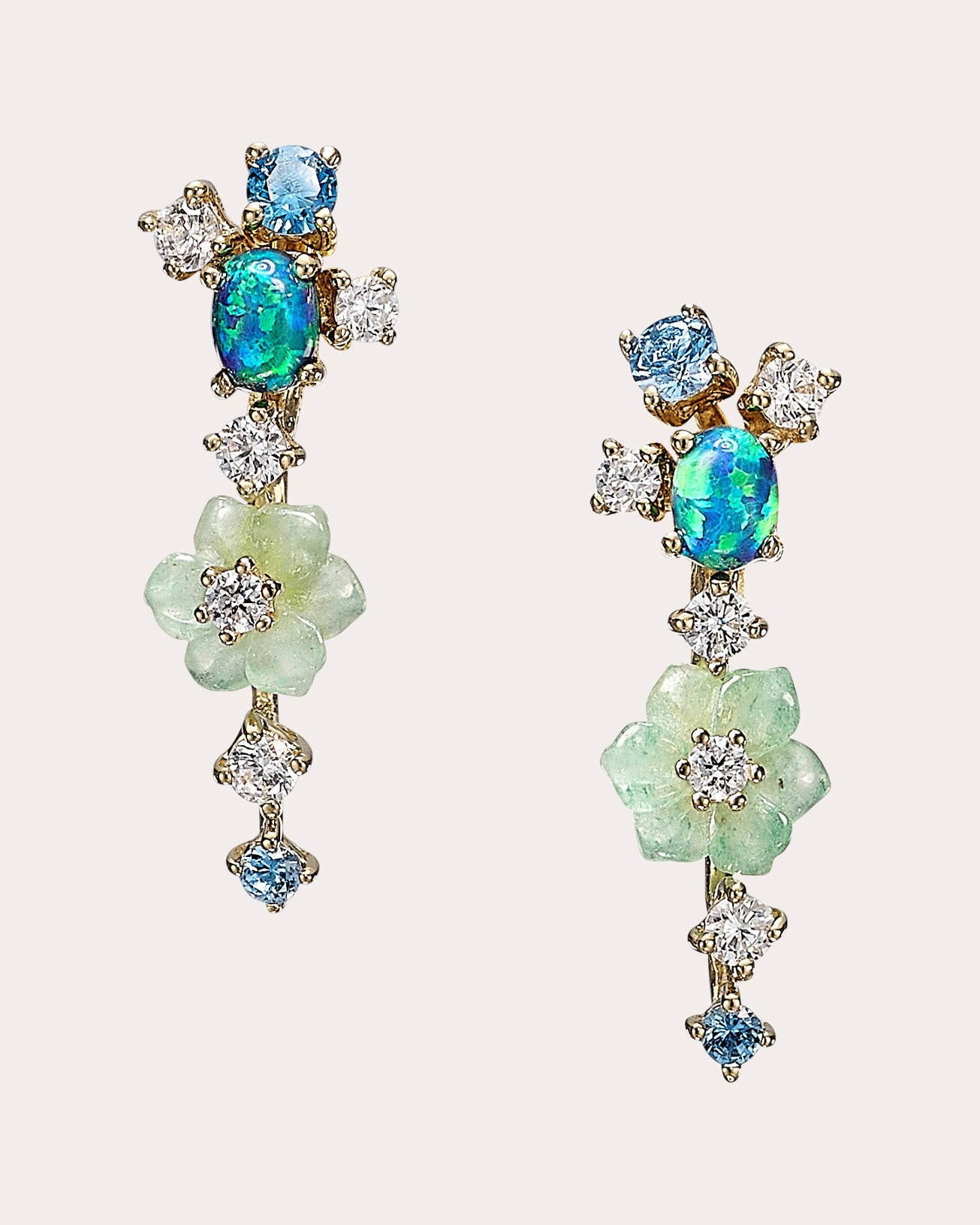 Diamond & Blue Opal Floral Ear Climbers