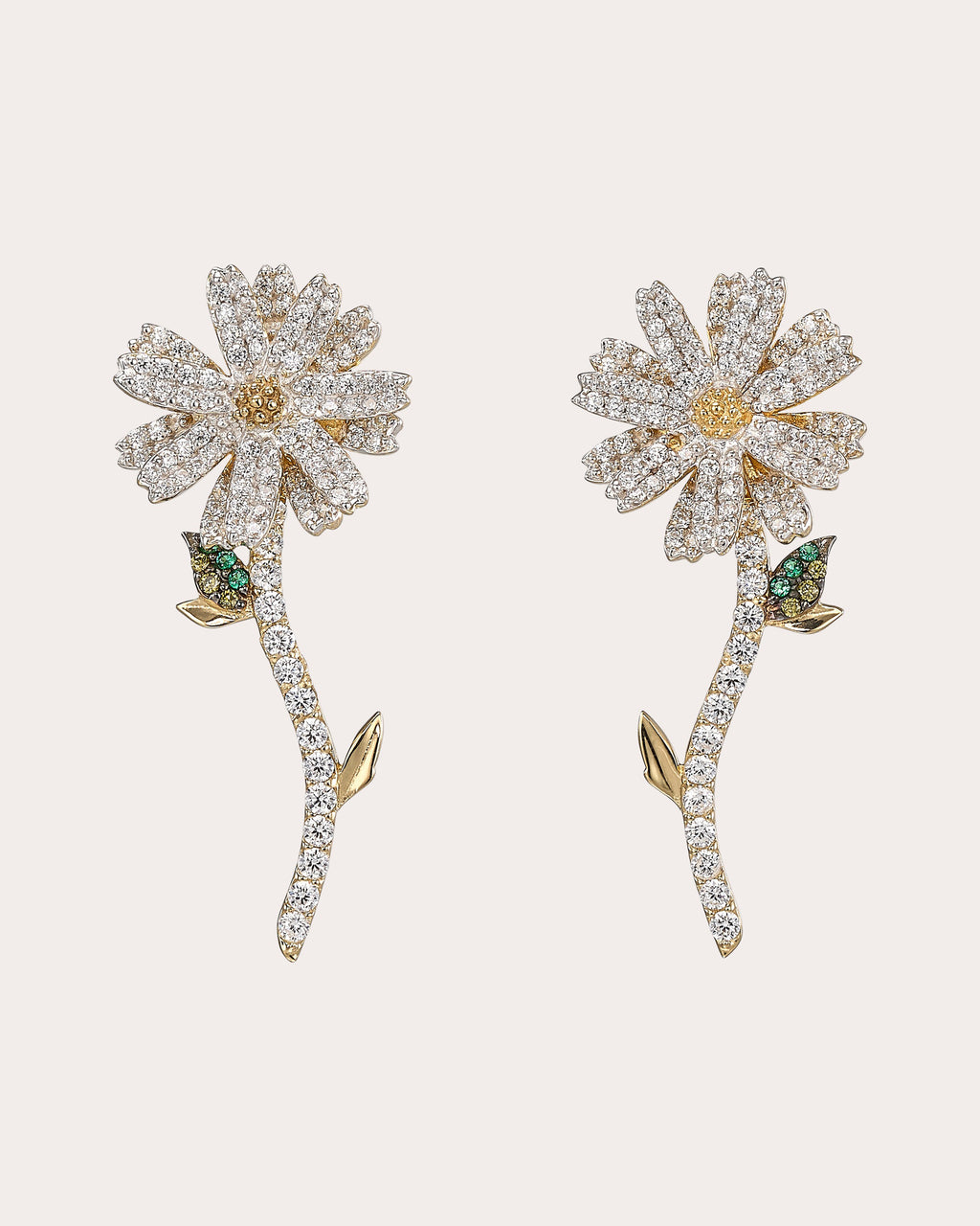 White & Canary Diamond Daisy Earrings
