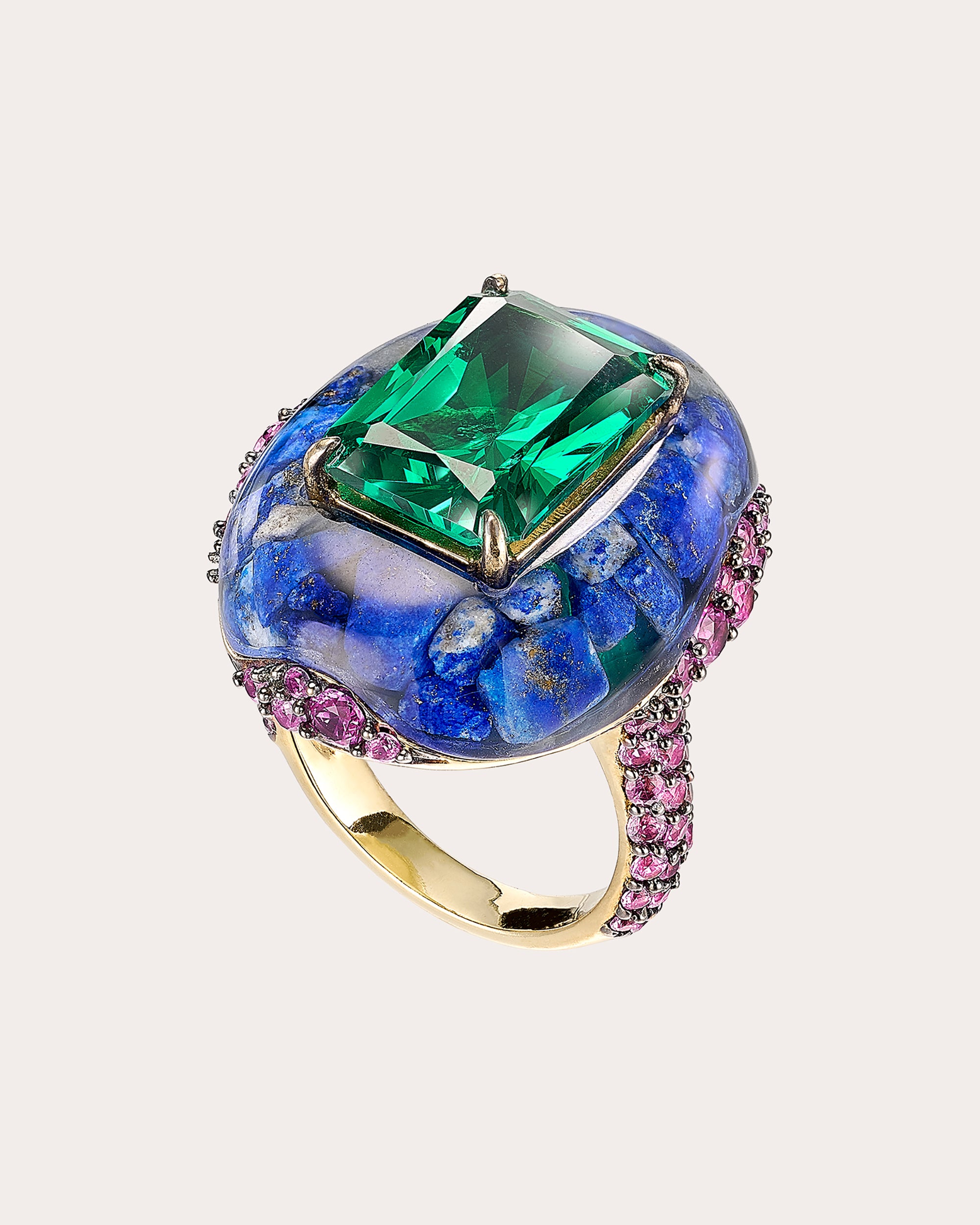 Emerald & Regenerative™ Lapis Pebble Ring