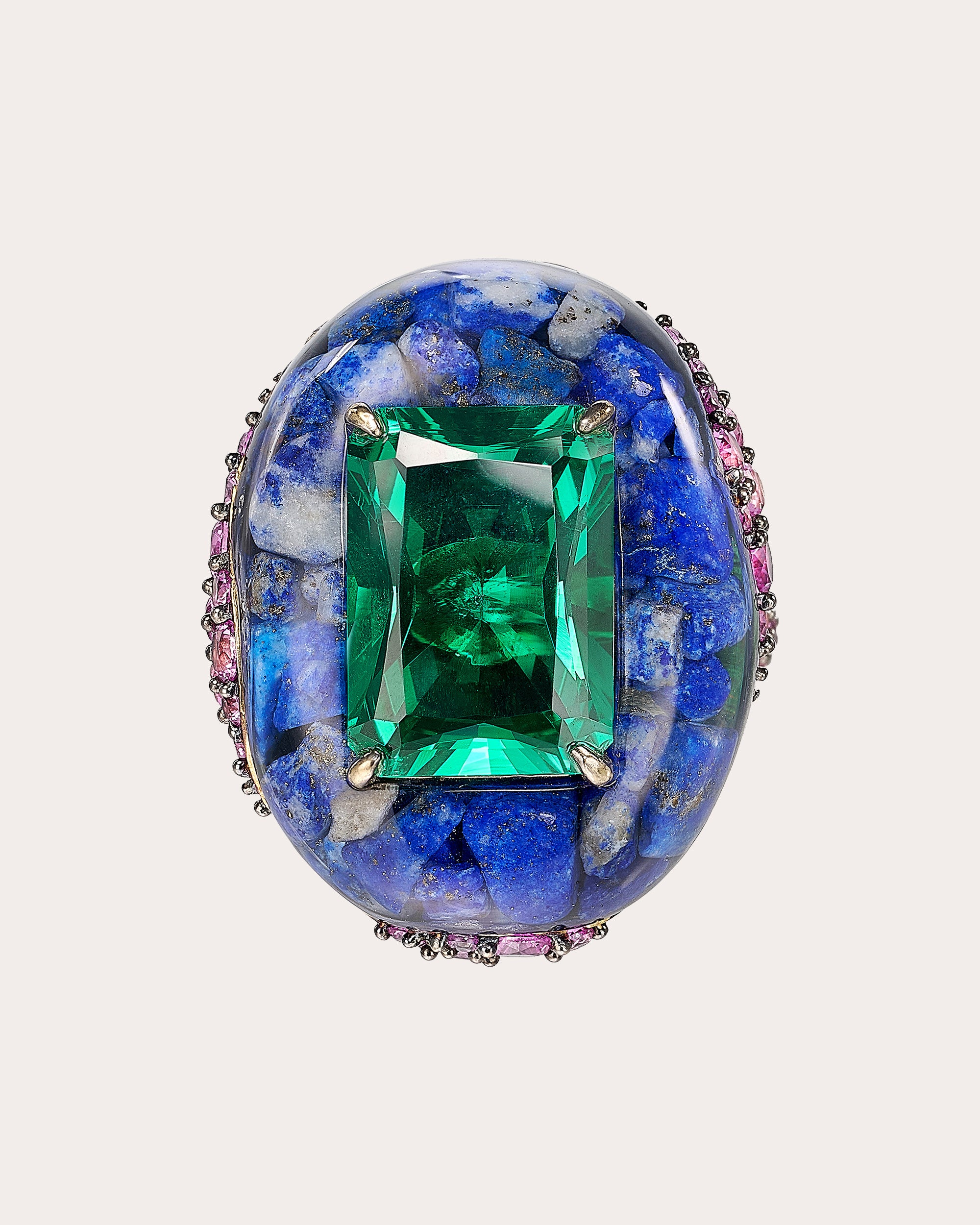 Emerald & Regenerative™ Lapis Pebble Ring