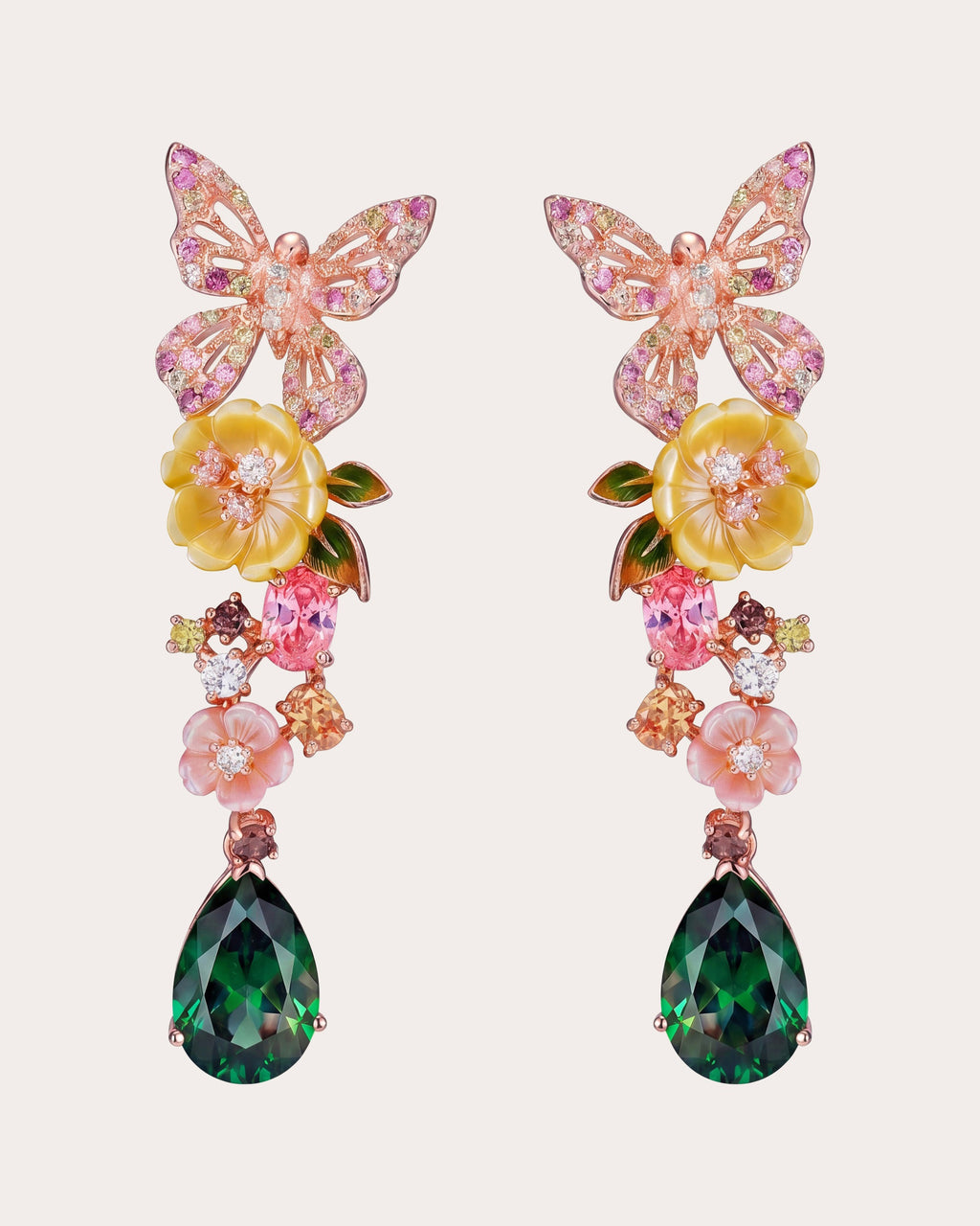 Emerald & Diamond Vine Drop Earrings