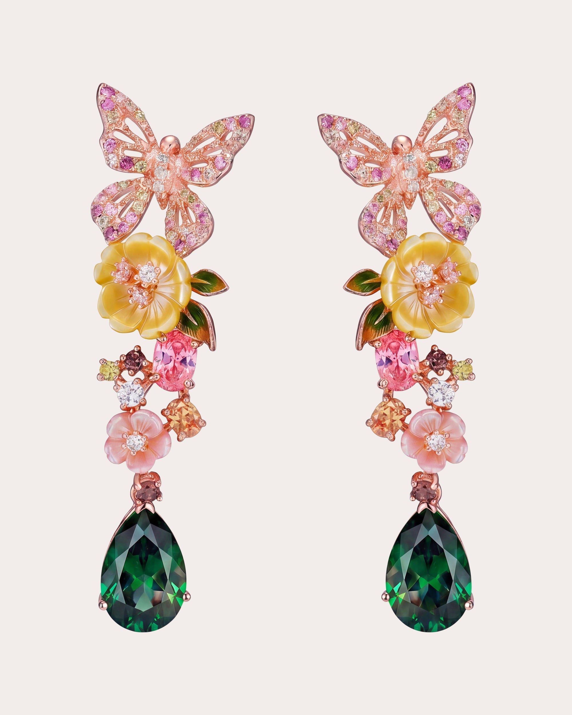 Emerald & Diamond Vine Drop Earrings