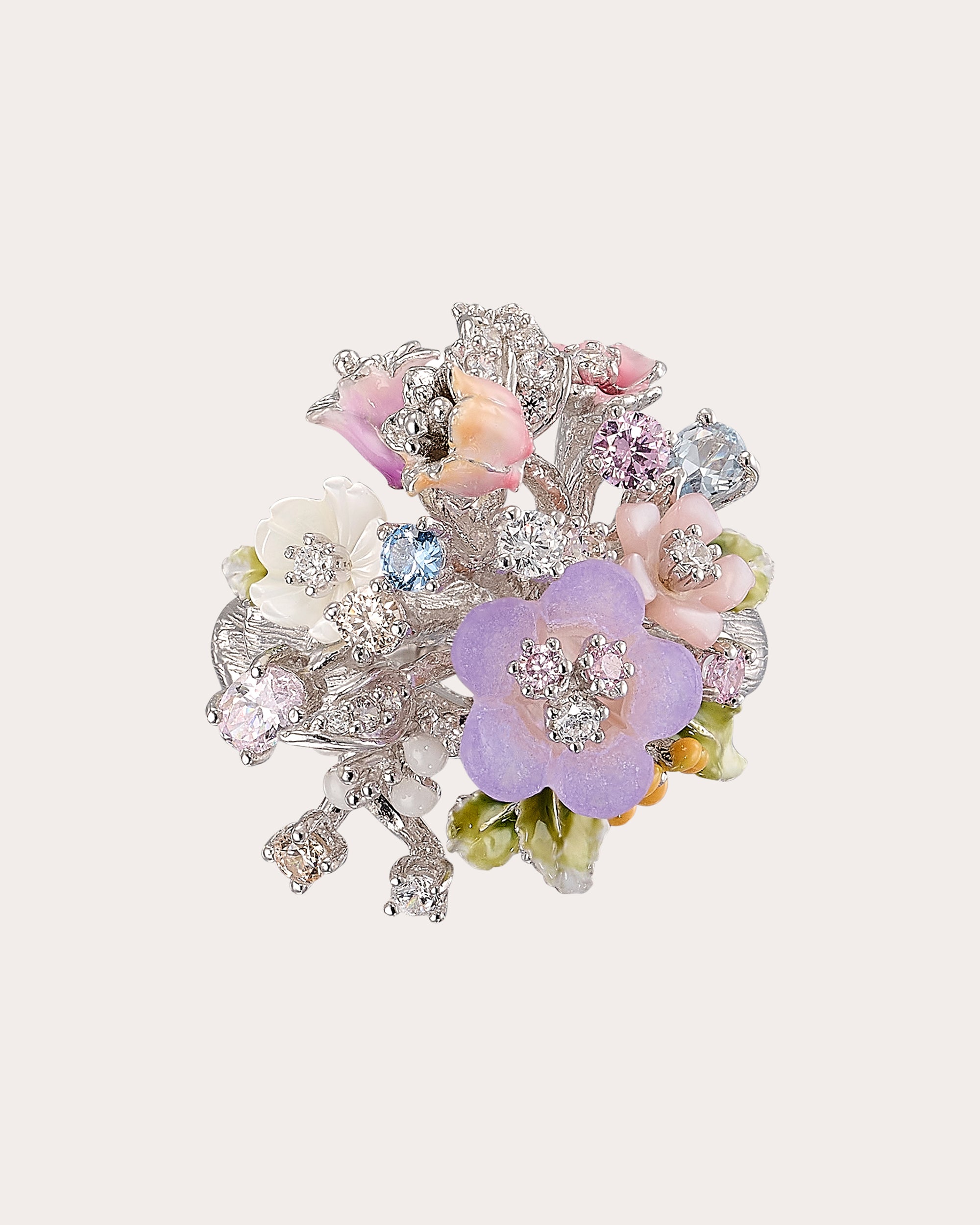 Diamond & Mother of Pearl Lavender Primrose Bouquet Ring