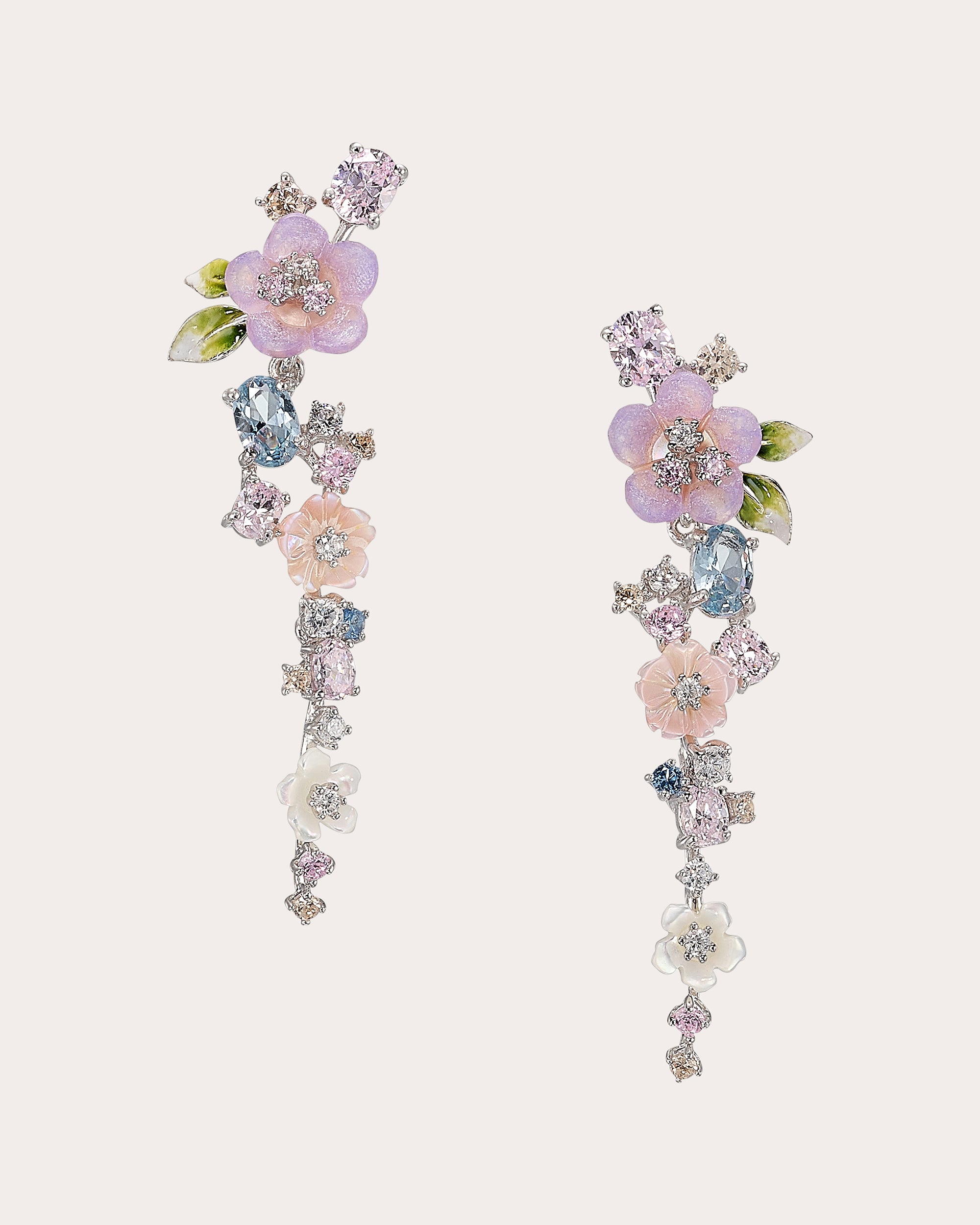 Diamond & Mother of Pearl Lavender Primrose Vine Drop Earrings