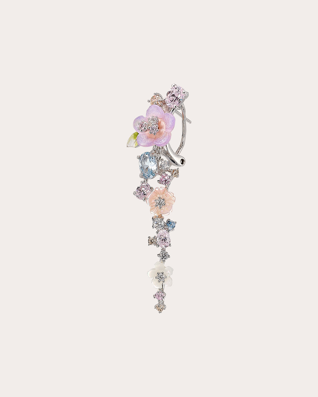 Diamond & Mother of Pearl Lavender Primrose Vine Drop Earrings