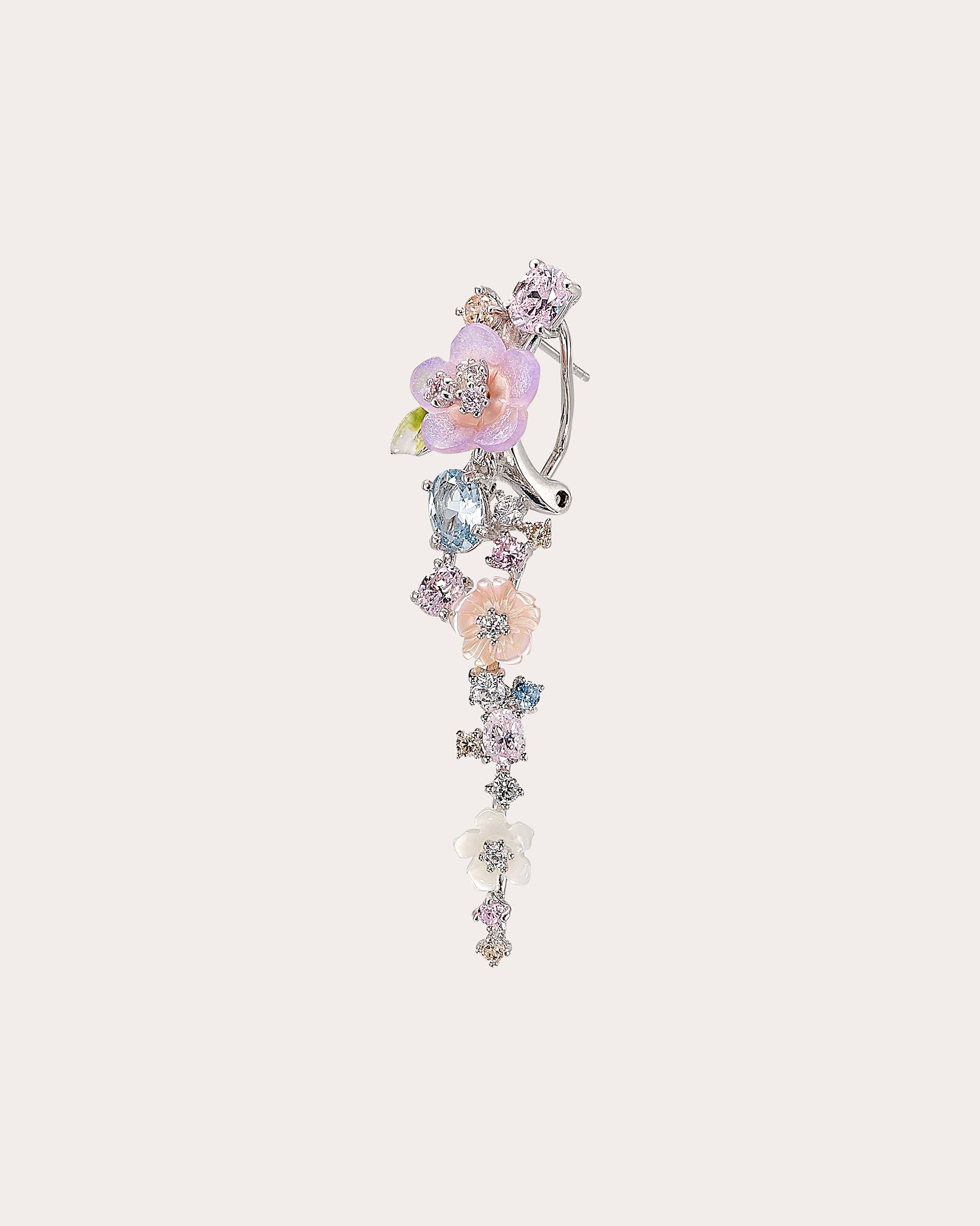 Diamond & Mother of Pearl Lavender Primrose Vine Drop Earrings