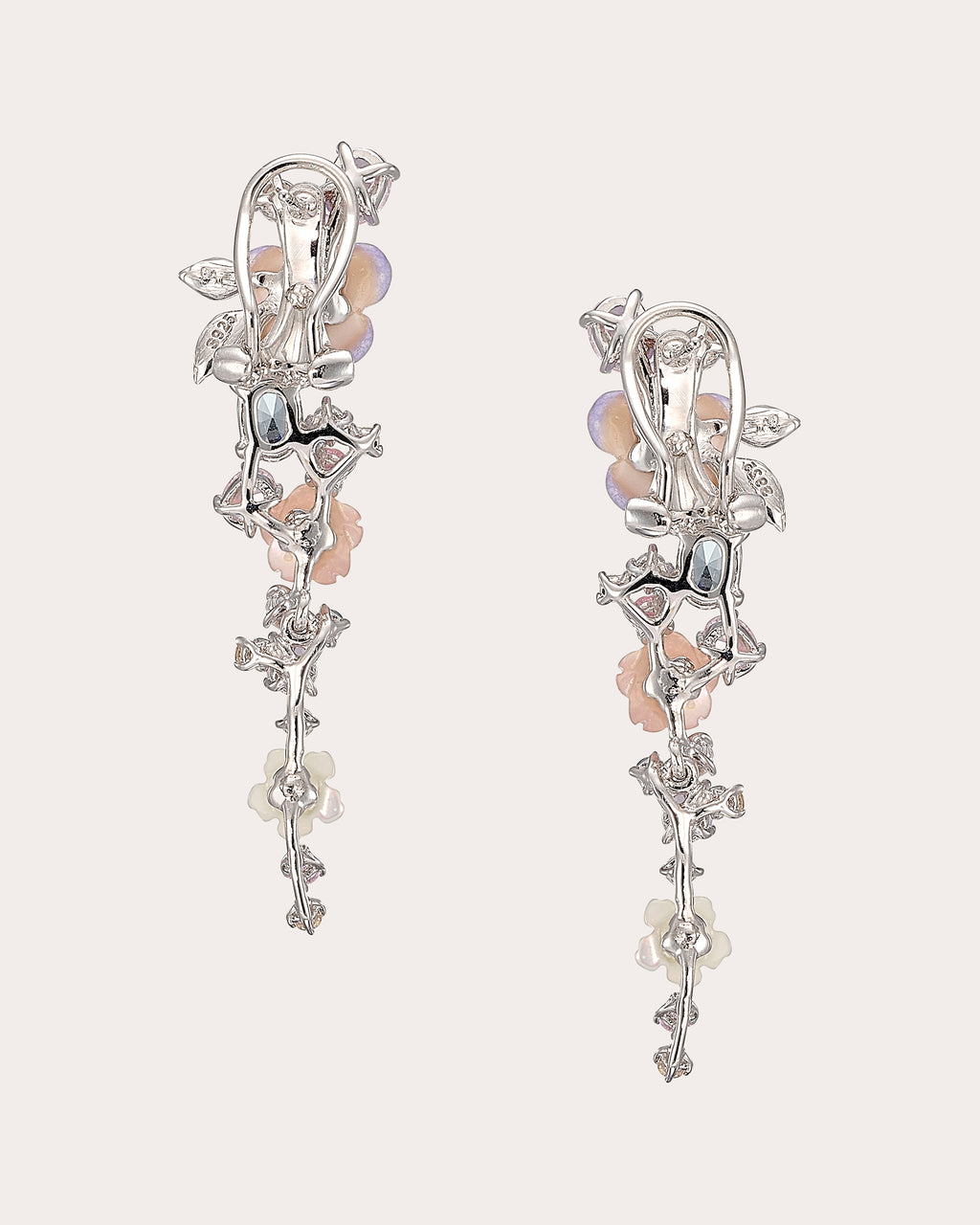 Diamond & Mother of Pearl Lavender Primrose Vine Drop Earrings