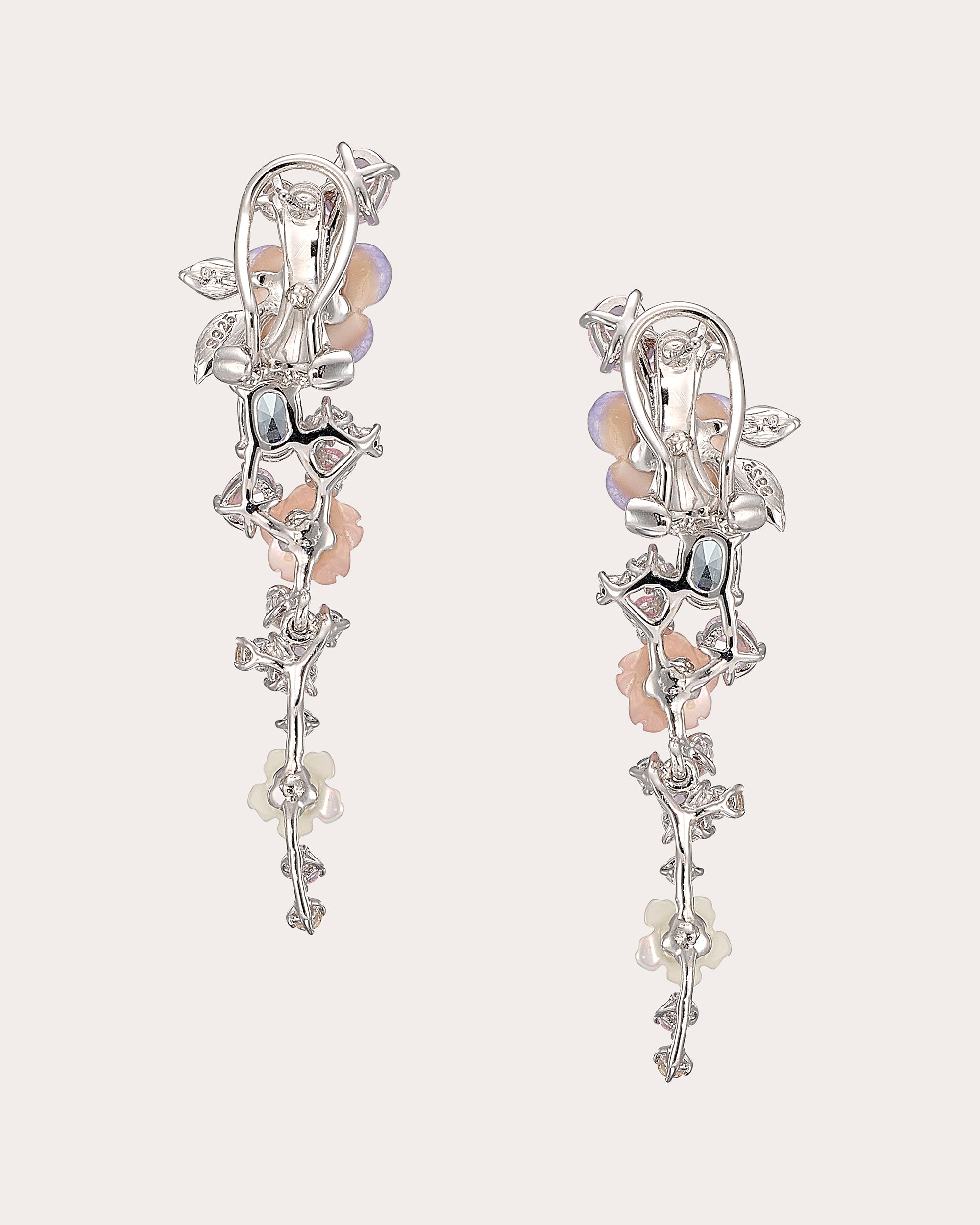 Diamond & Mother of Pearl Lavender Primrose Vine Drop Earrings