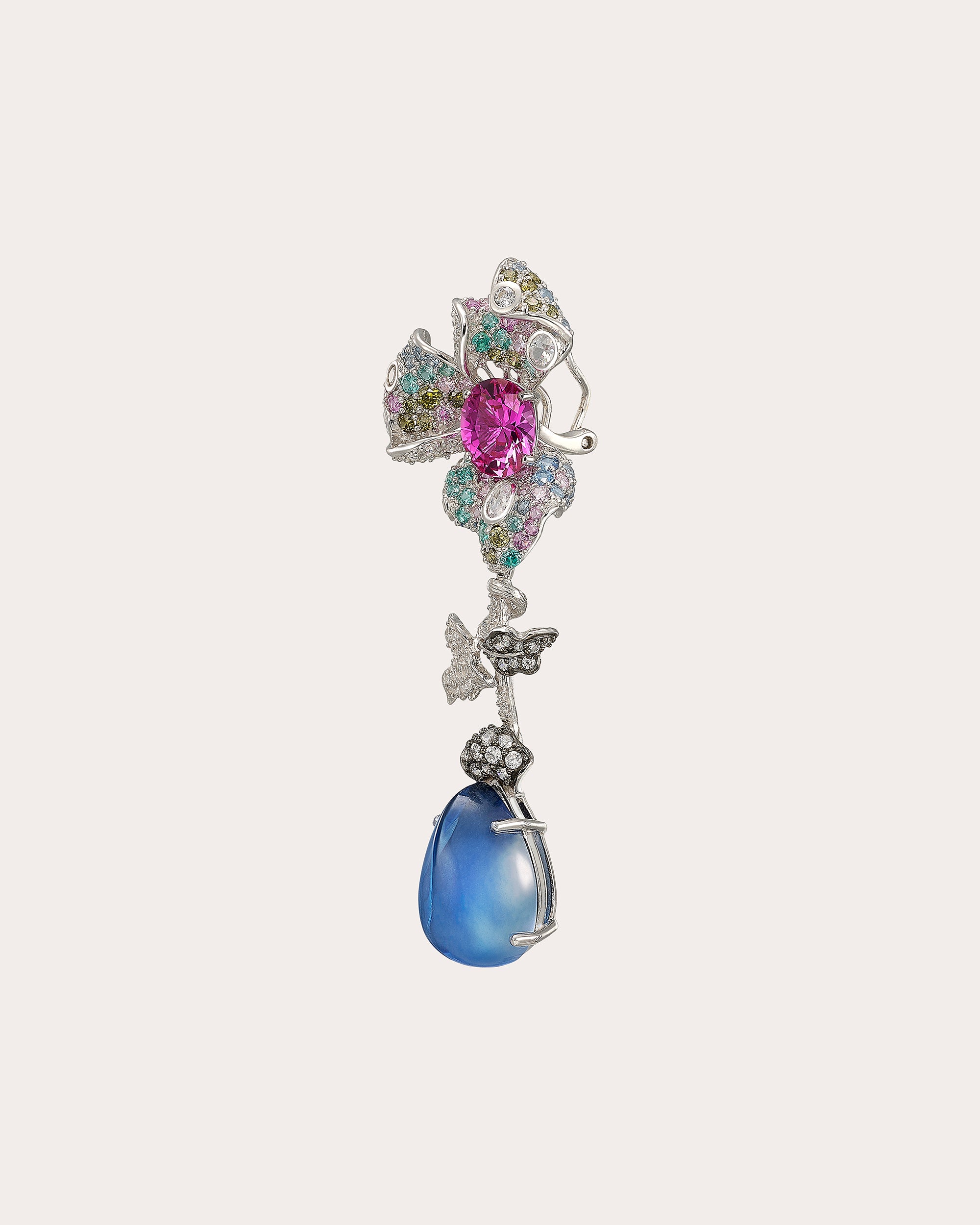 Diamond & Gemstone Magenta Orchid Drop Earrings