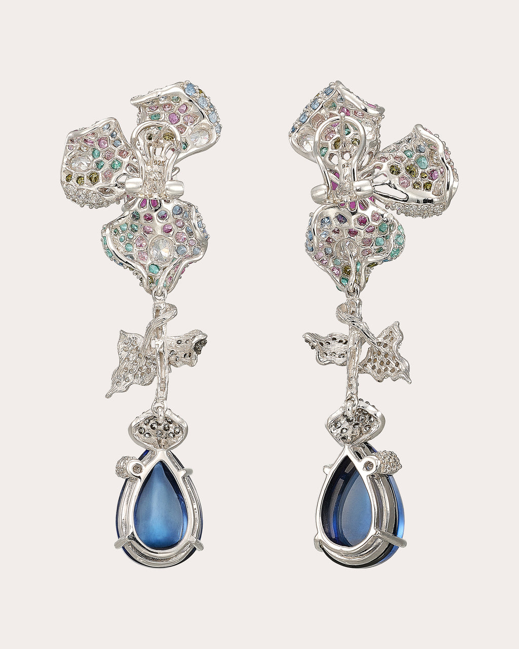 Diamond & Gemstone Magenta Orchid Drop Earrings