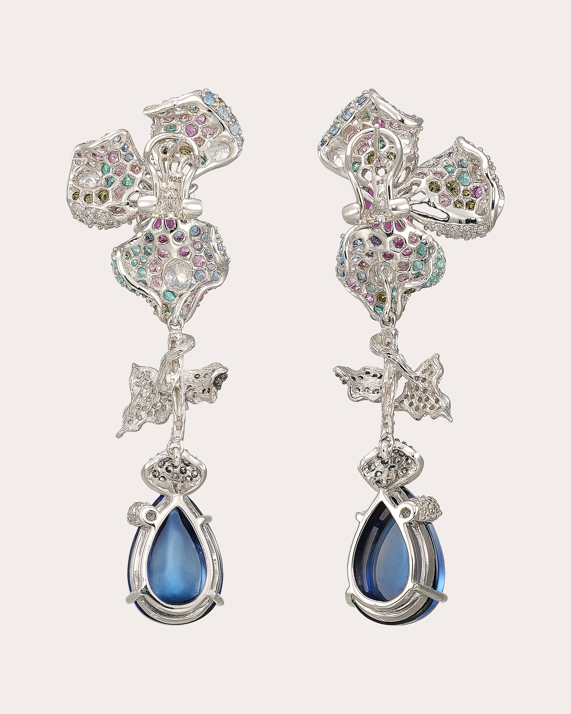 Diamond & Gemstone Magenta Orchid Drop Earrings