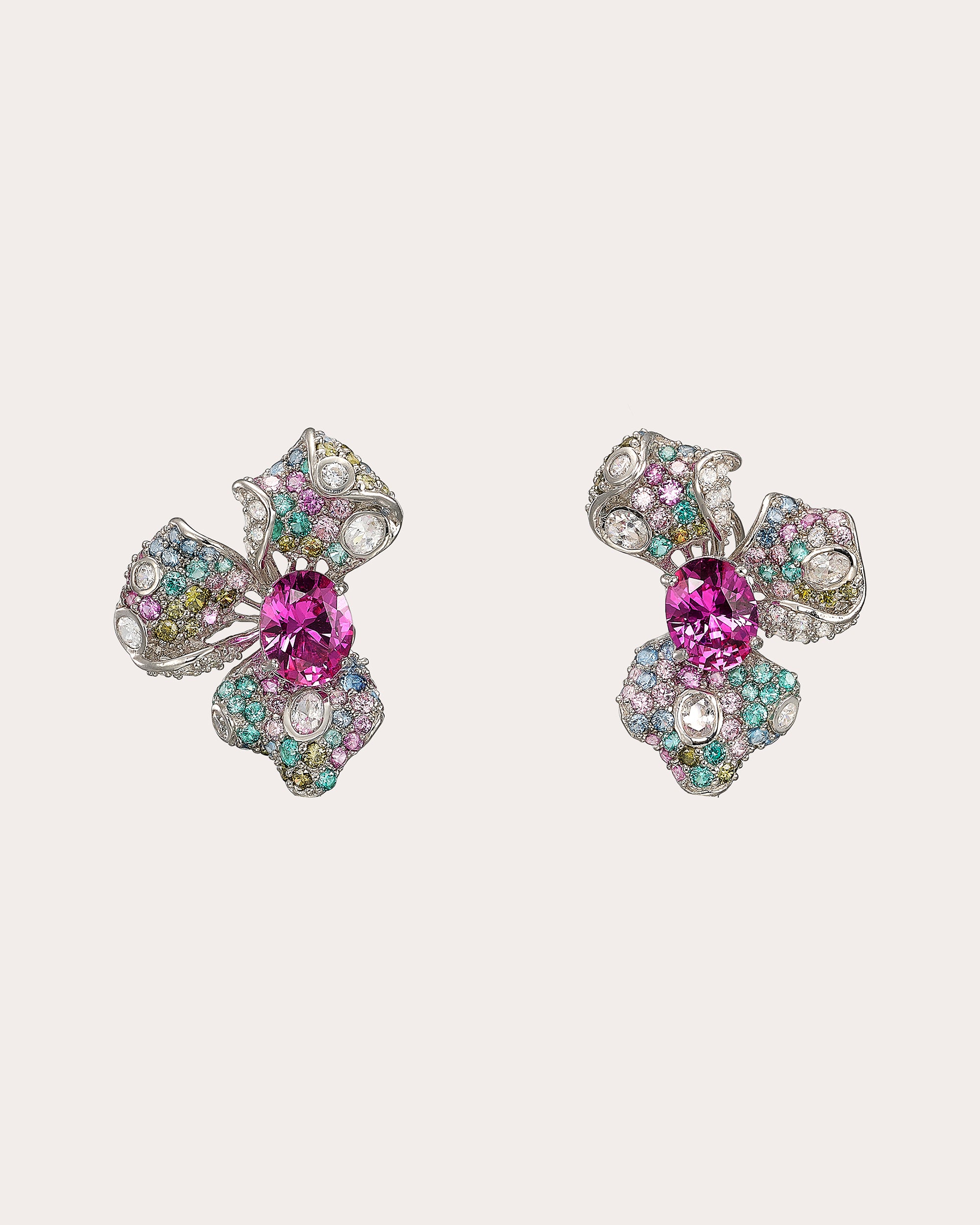 Diamond & Gemstone Magenta Orchid Drop Earrings