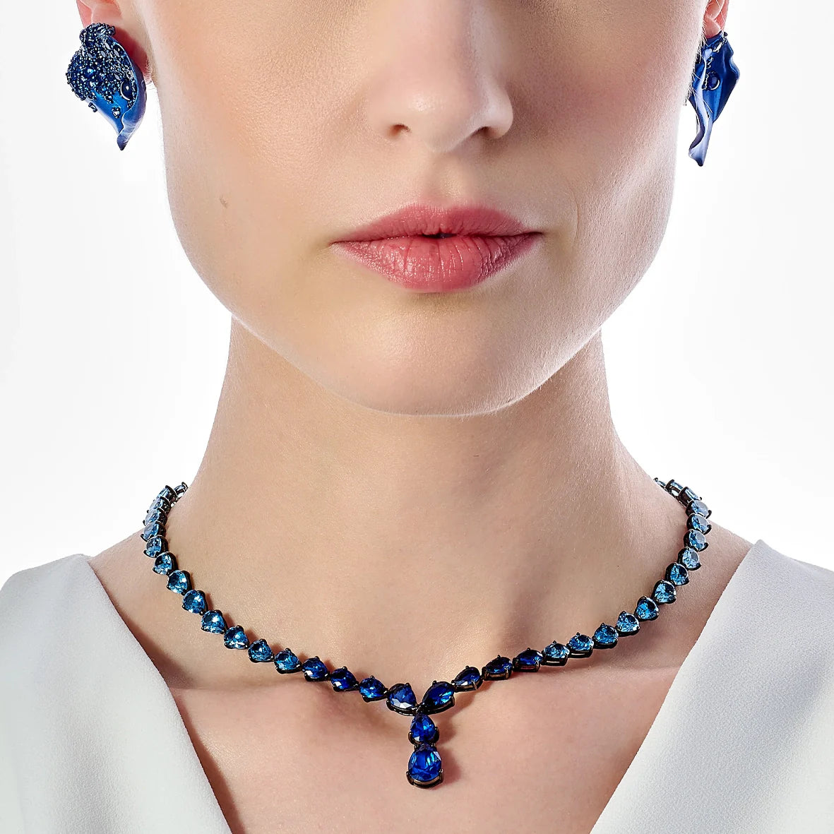 Sapphire & White Topaz Petal Stud Earrings