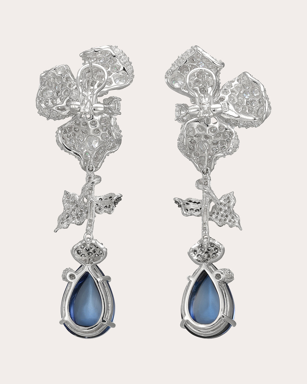 Diamond & Kashmir Sapphire Orchid Drop Earrings