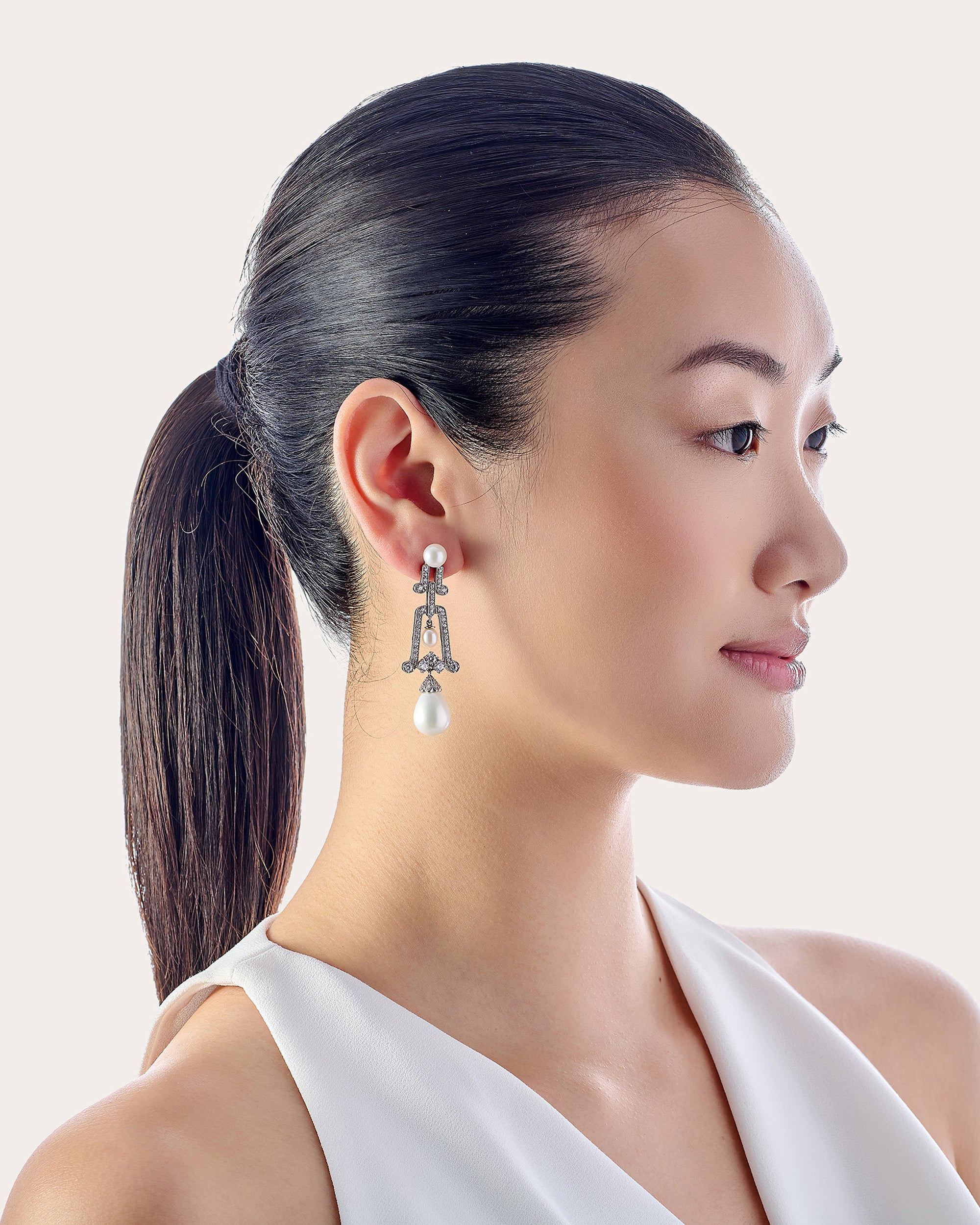 Diamond & Pearl Moderne Drop Earrings