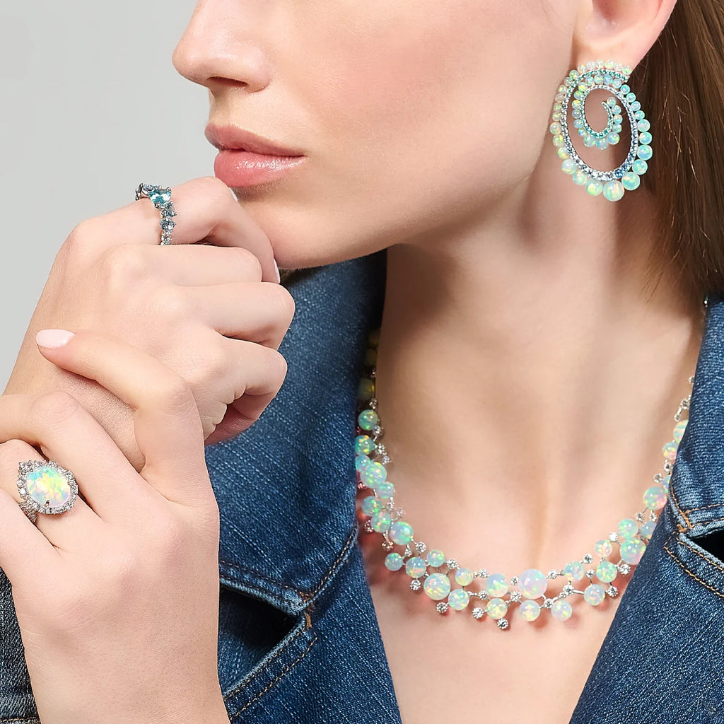 Diamond & Sky Opal Ocean Ring Trio