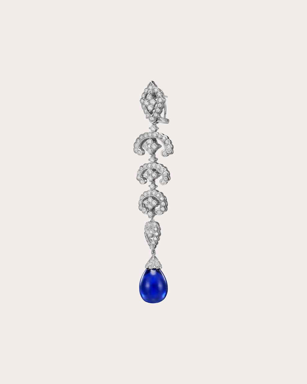 Diamond & Royal Blue Sapphire Scallop Lace Drop Earrings