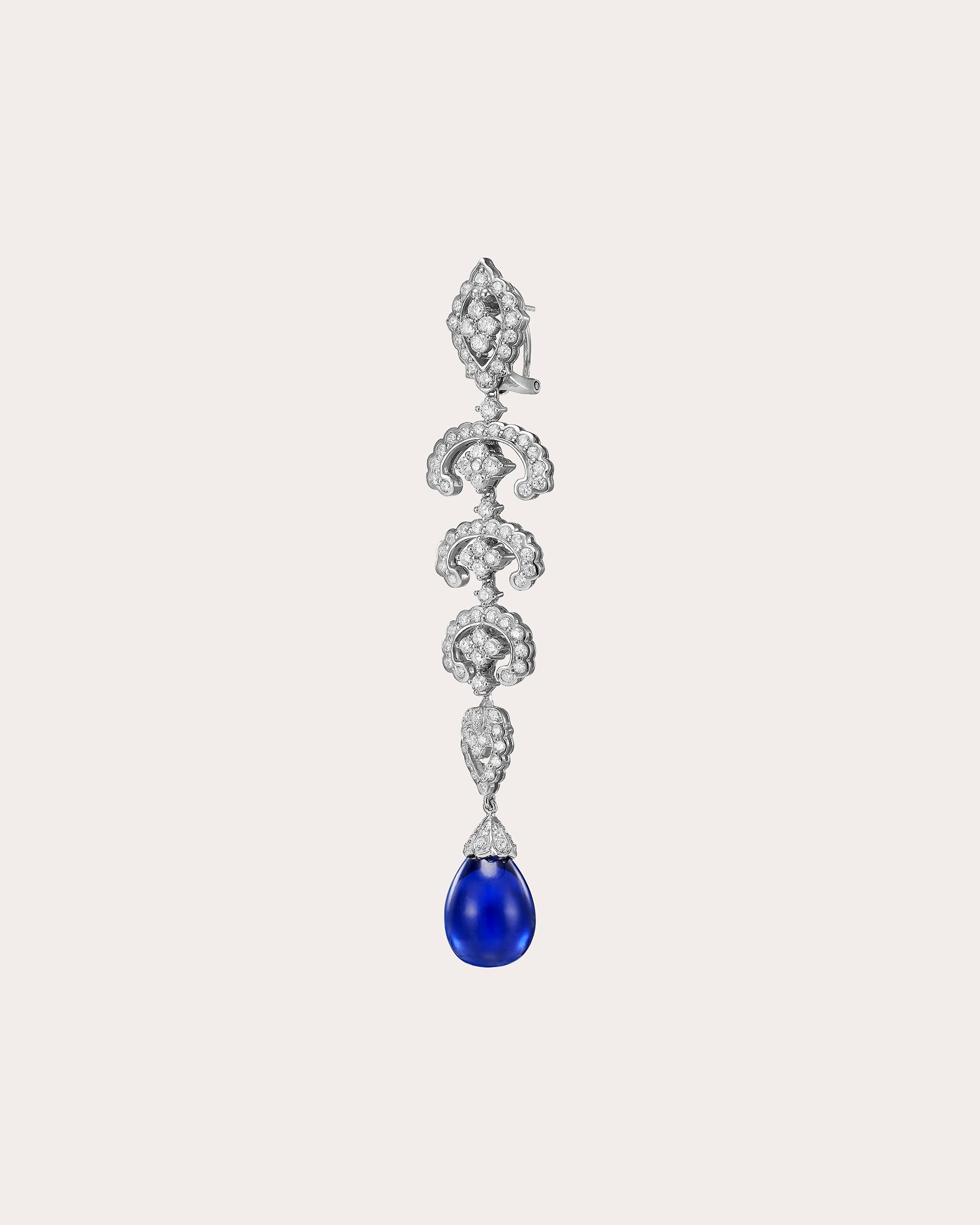 Diamond & Royal Blue Sapphire Scallop Lace Drop Earrings